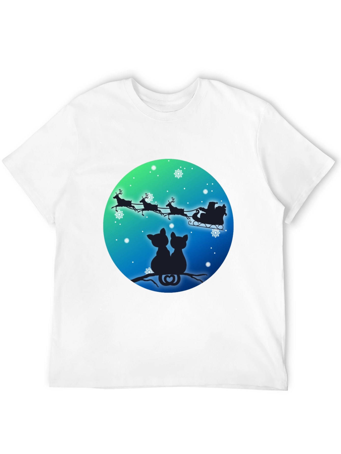Festive Cats & Santa Sleigh Black T-Shirt