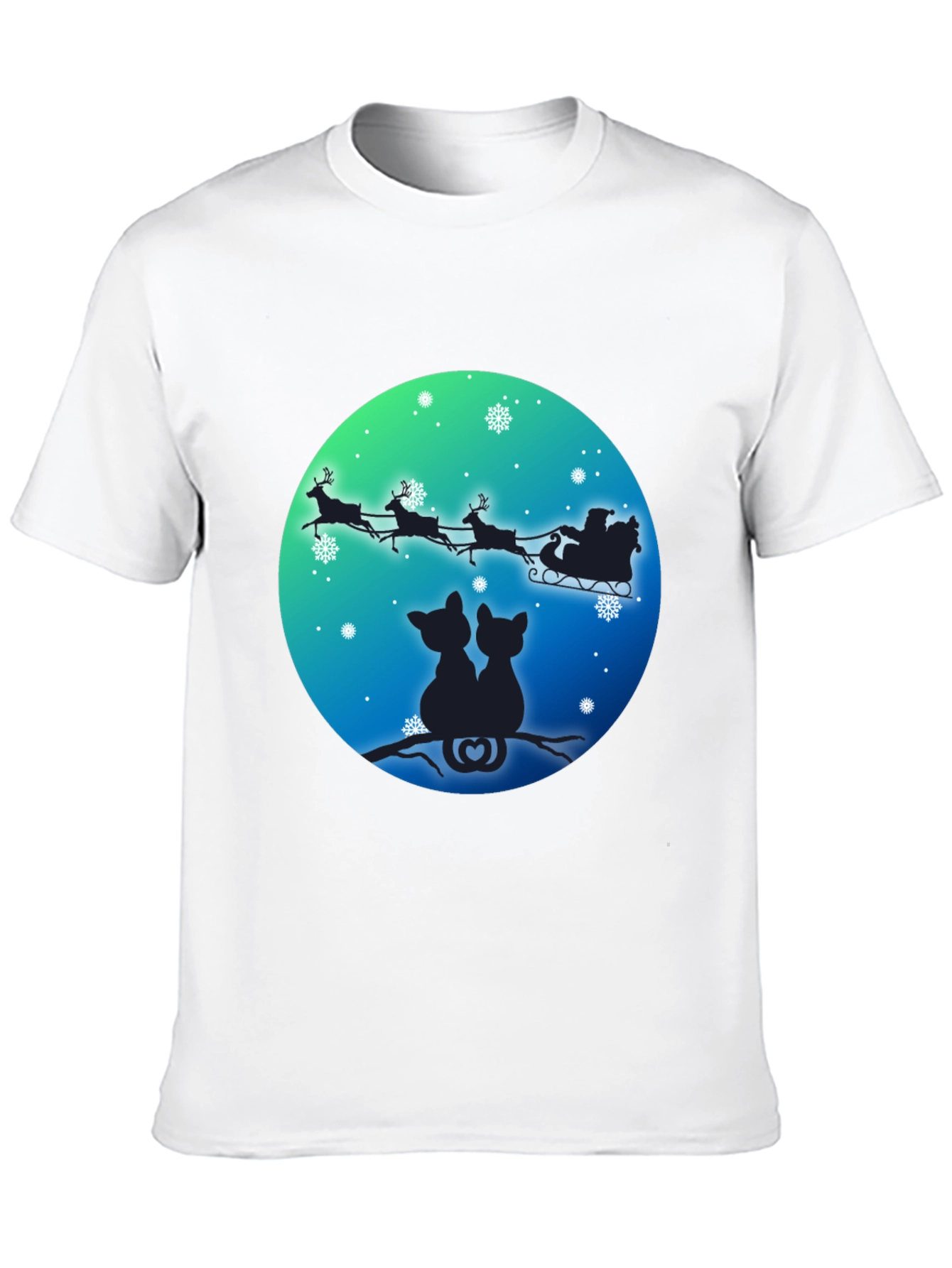 Festive Cats & Santa Sleigh Black T-Shirt