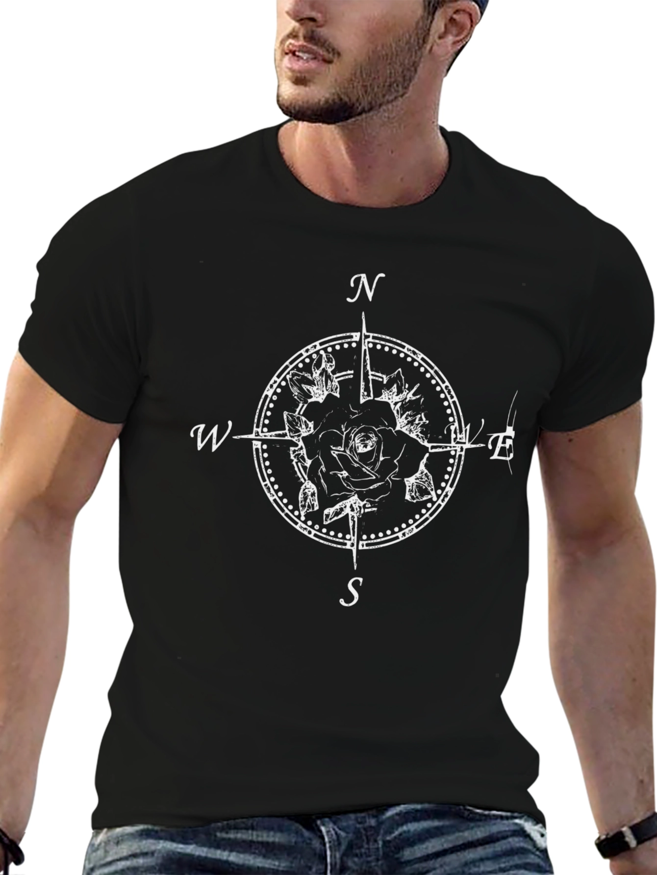 Rose Compass Graphic Tee - Black