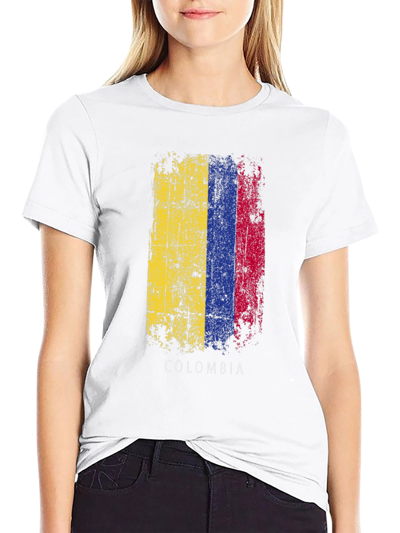 Colombia Flag Distressed Graphic T-Shirt