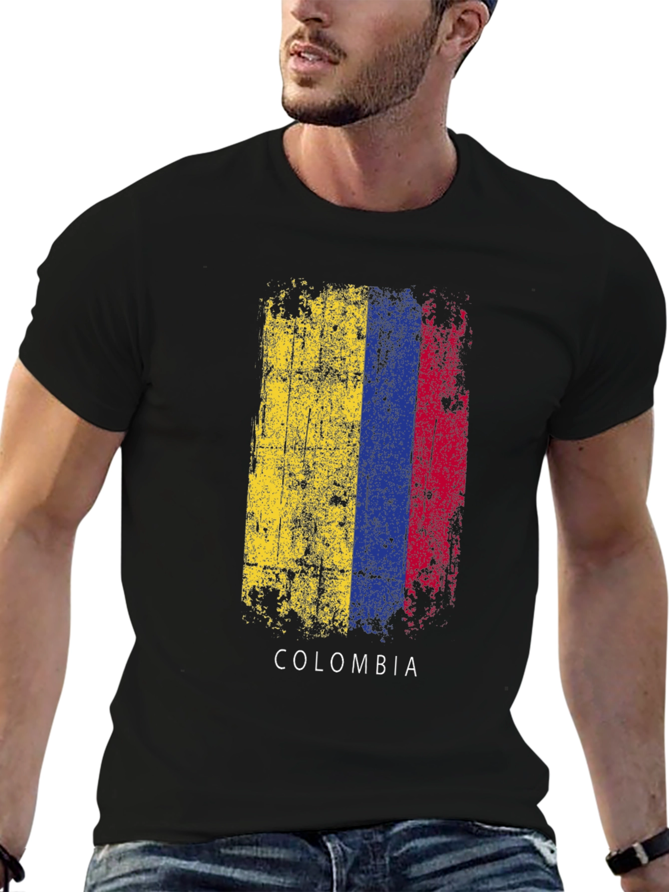 Colombia Flag Distressed Graphic T-Shirt
