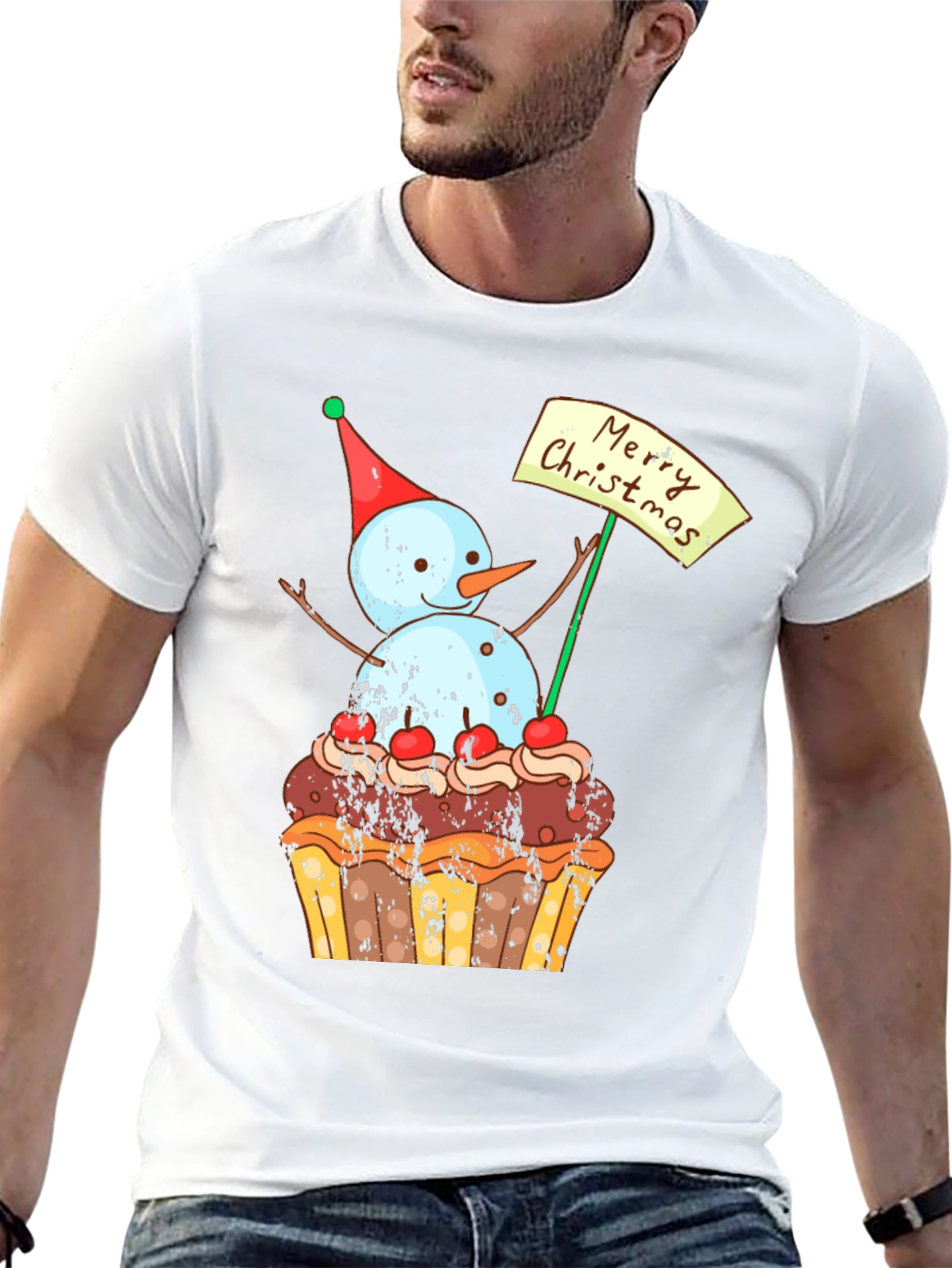 Merry Christmas Snowman Cupcake T-Shirt