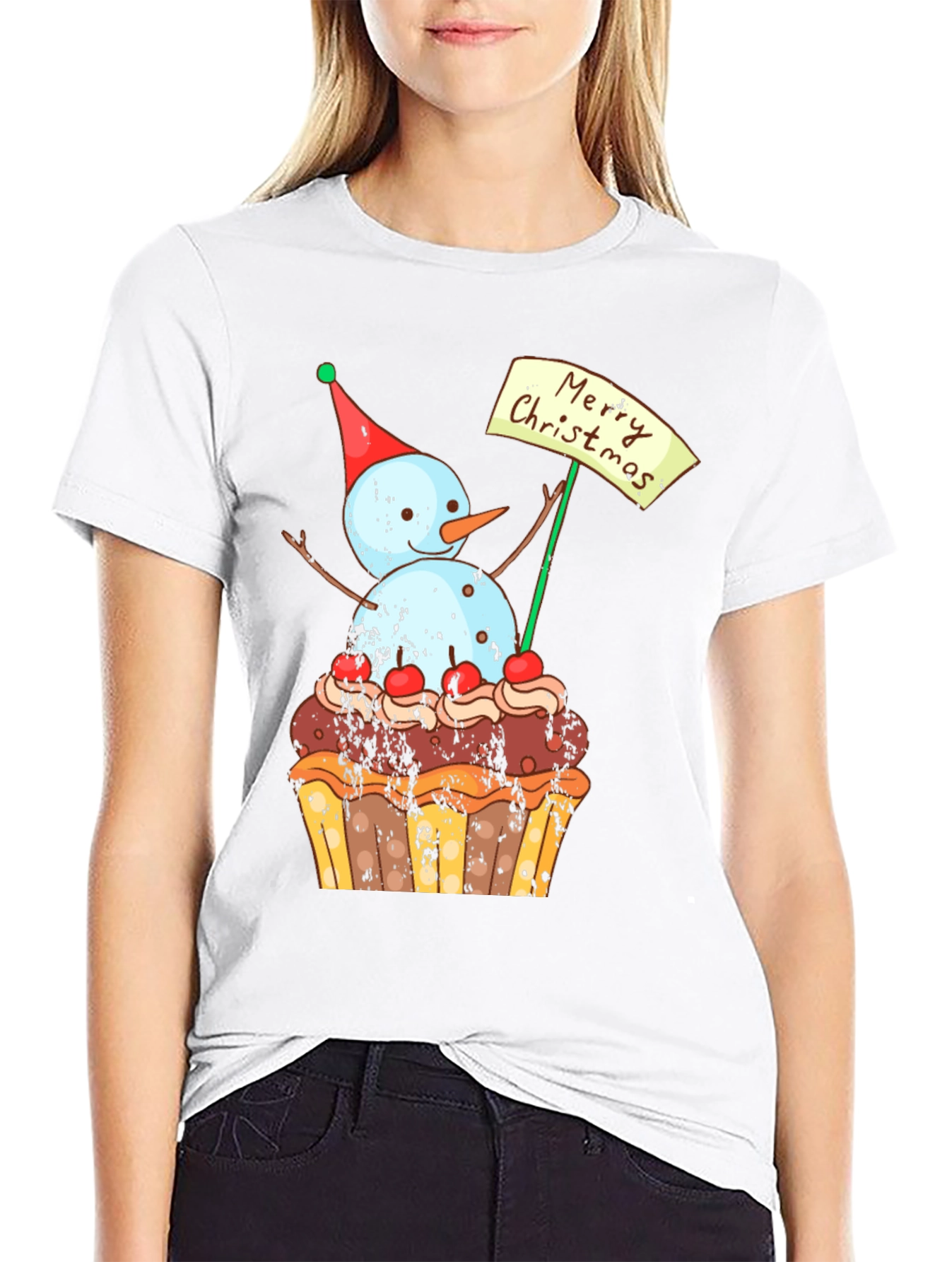 Merry Christmas Snowman Cupcake T-Shirt