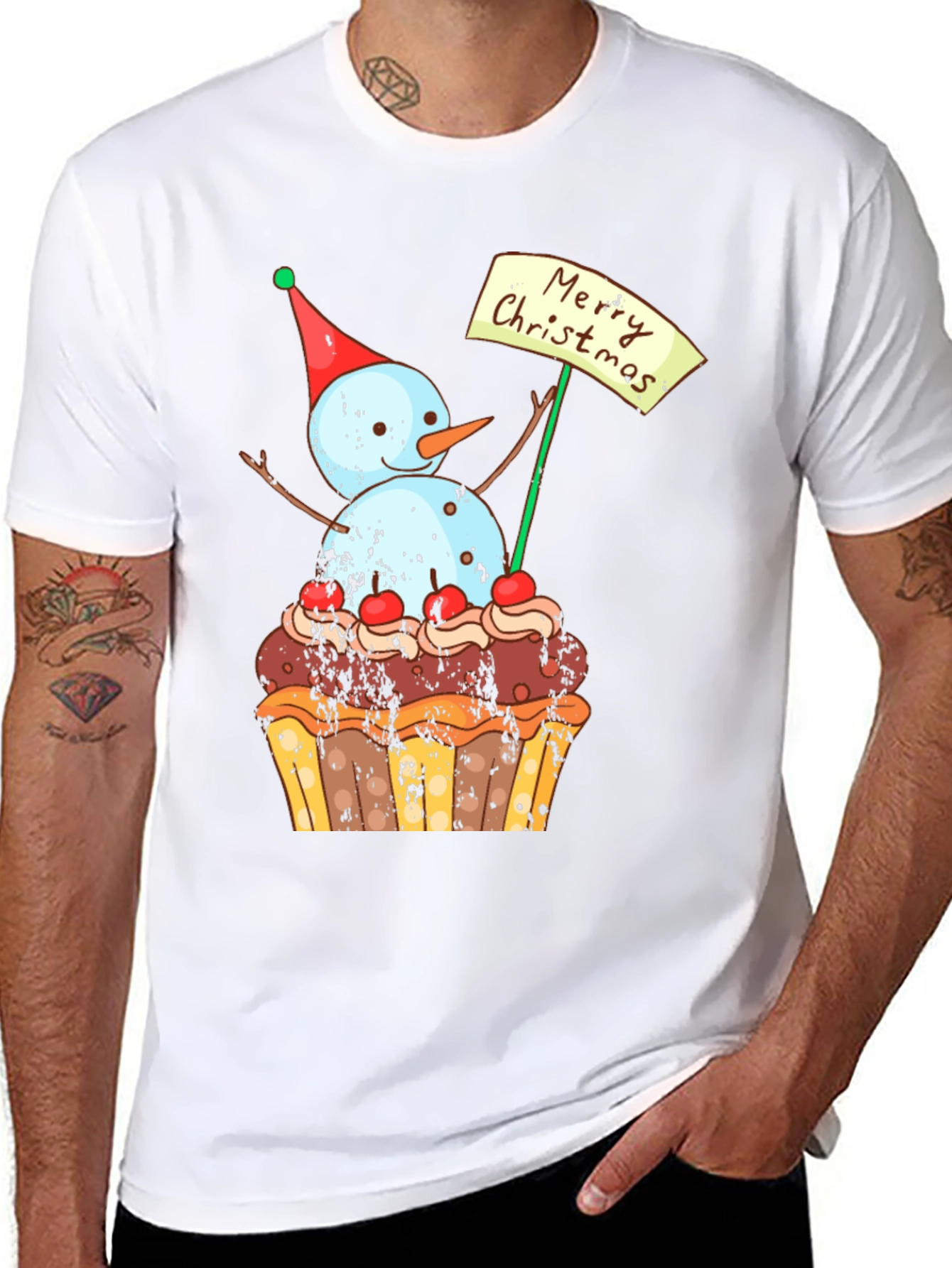 Merry Christmas Snowman Cupcake T-Shirt