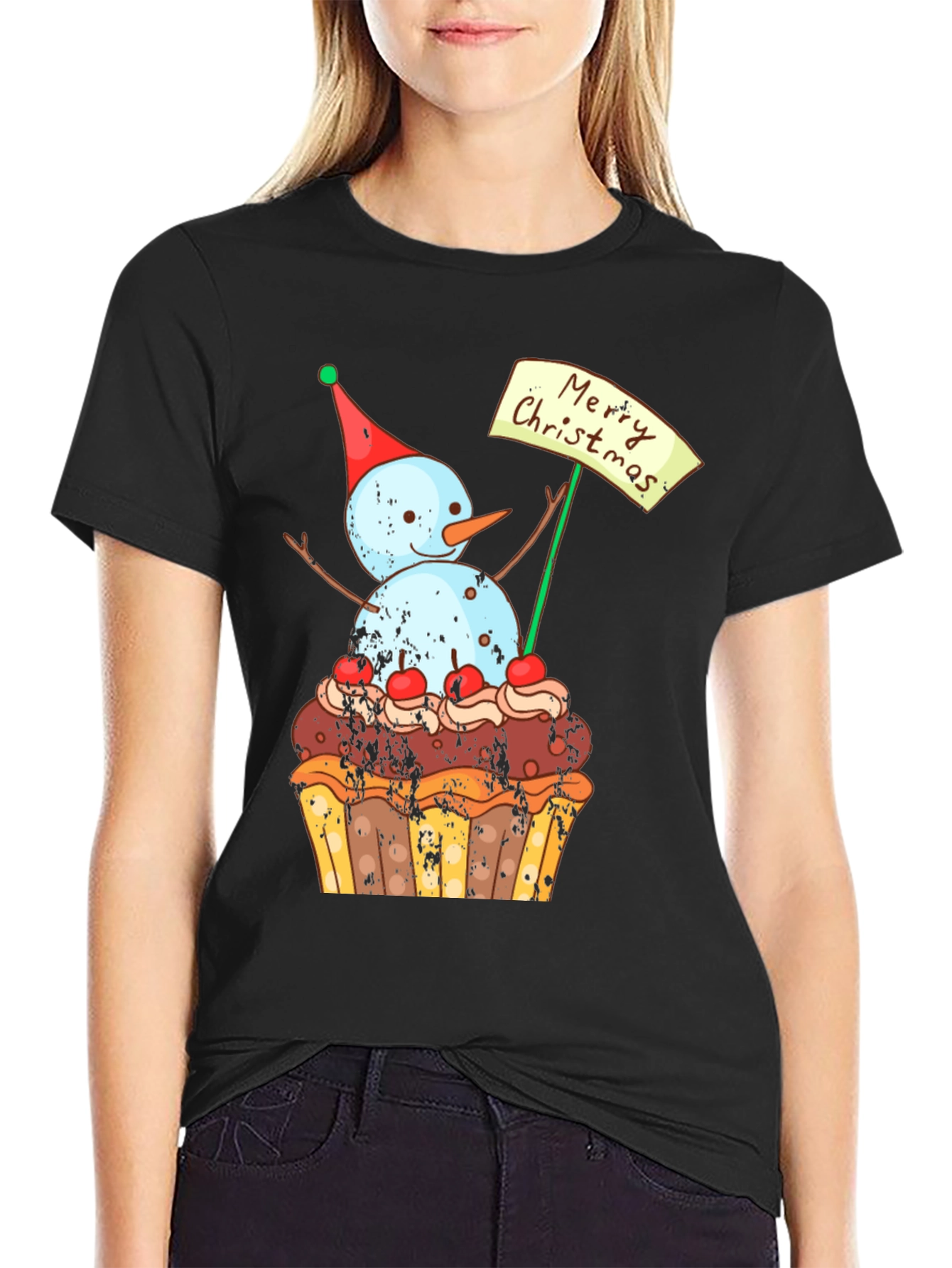 Merry Christmas Snowman Cupcake T-Shirt