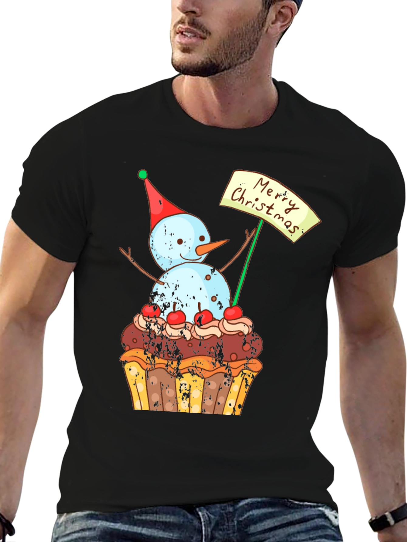 Merry Christmas Snowman Cupcake T-Shirt