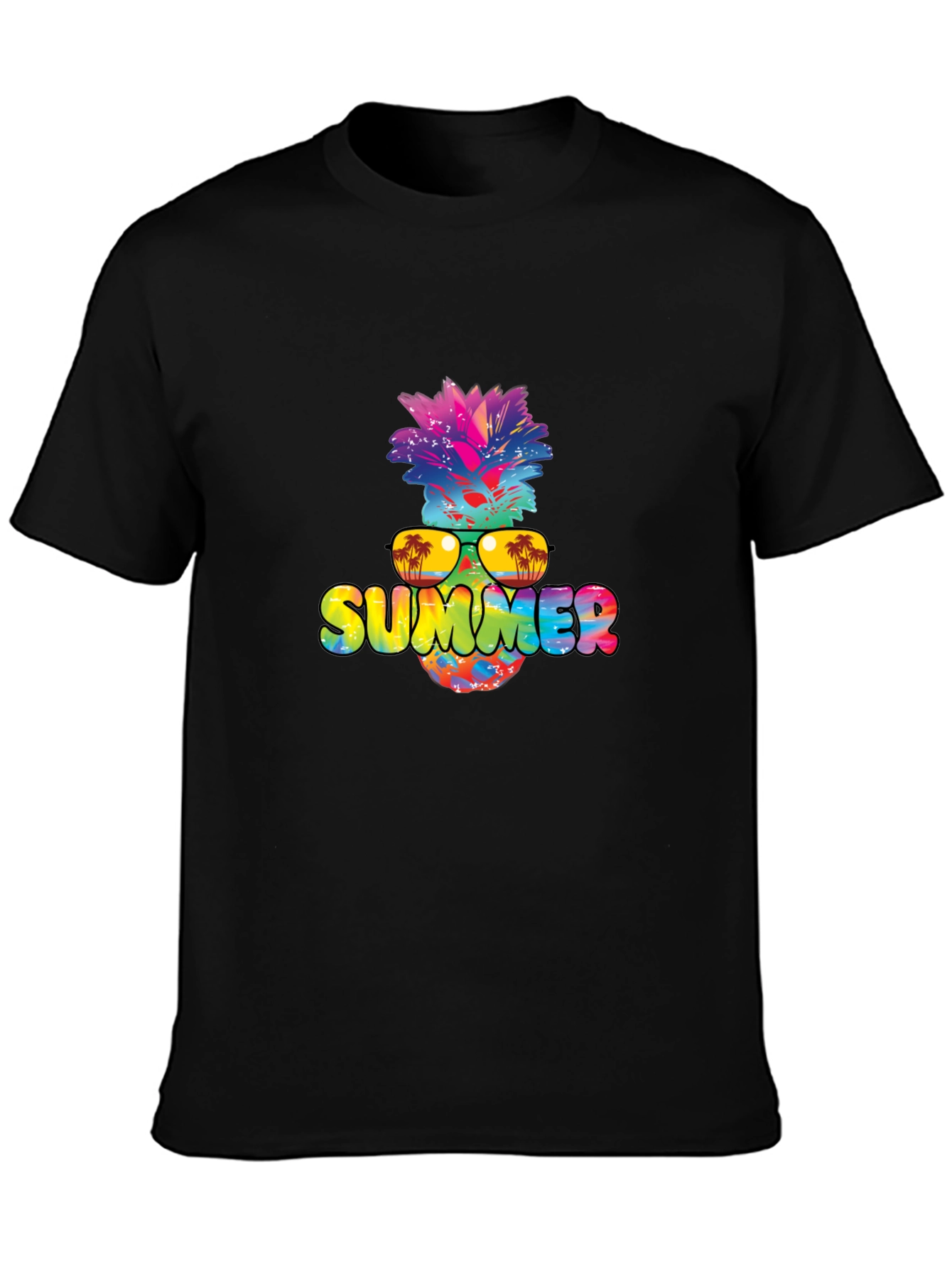 Summer Pineapple Graphic Print Black T-Shirt