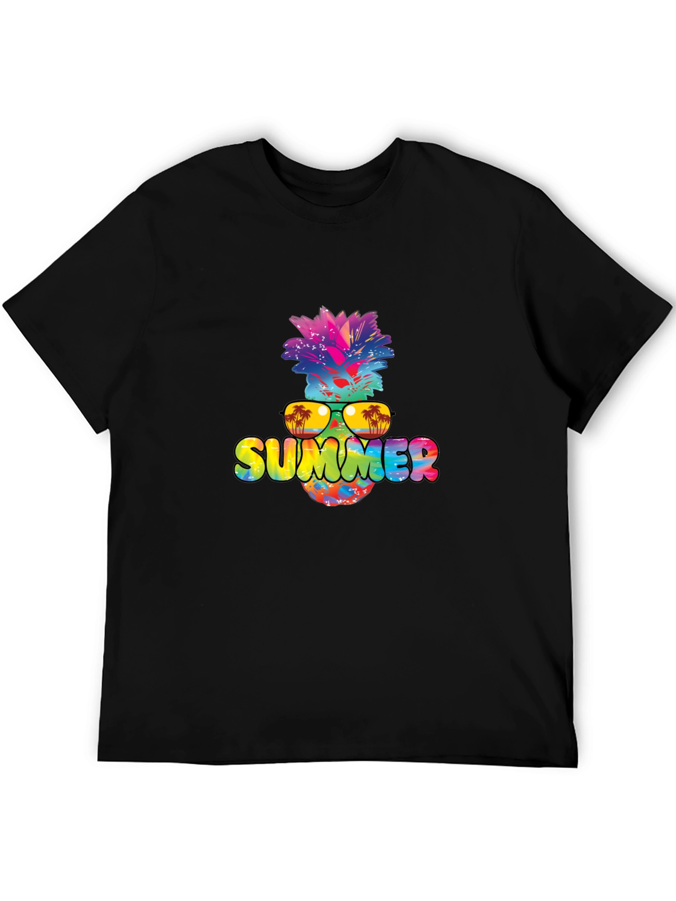 Summer Pineapple Graphic Print Black T-Shirt