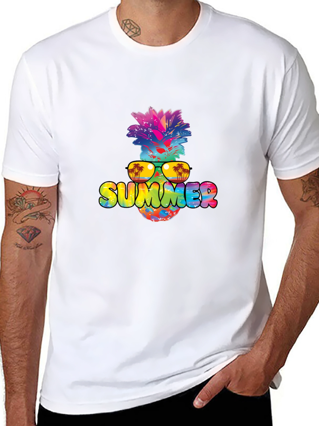 Summer Pineapple Graphic Print Black T-Shirt