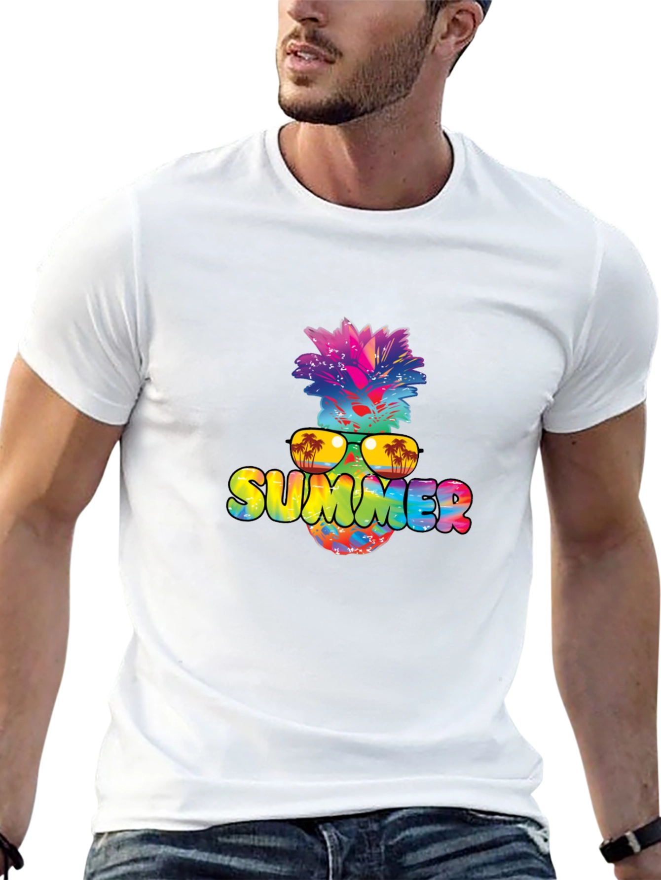 Summer Pineapple Graphic Print Black T-Shirt