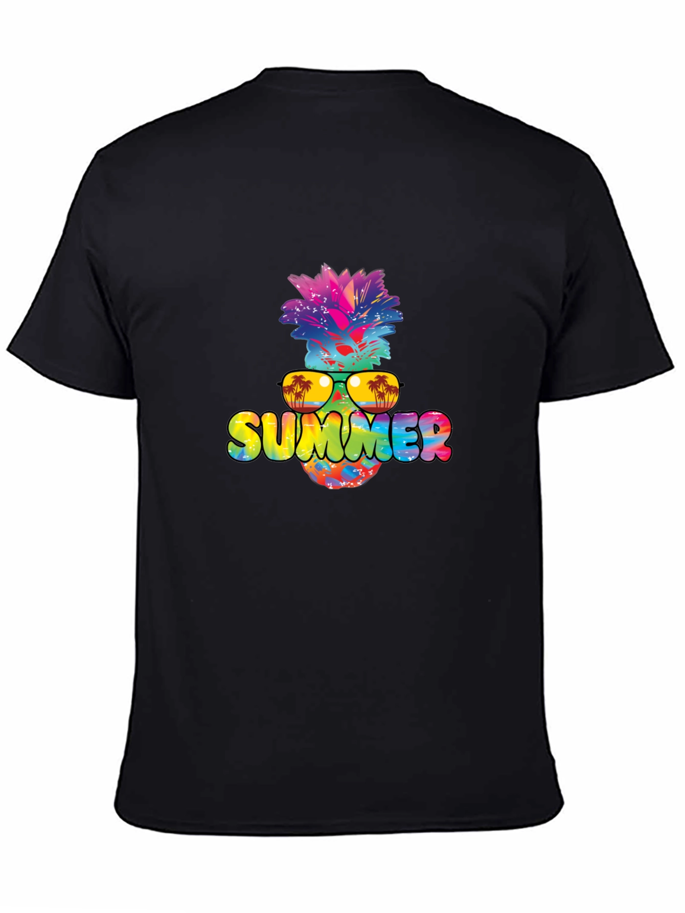 Summer Pineapple Graphic Print Black T-Shirt