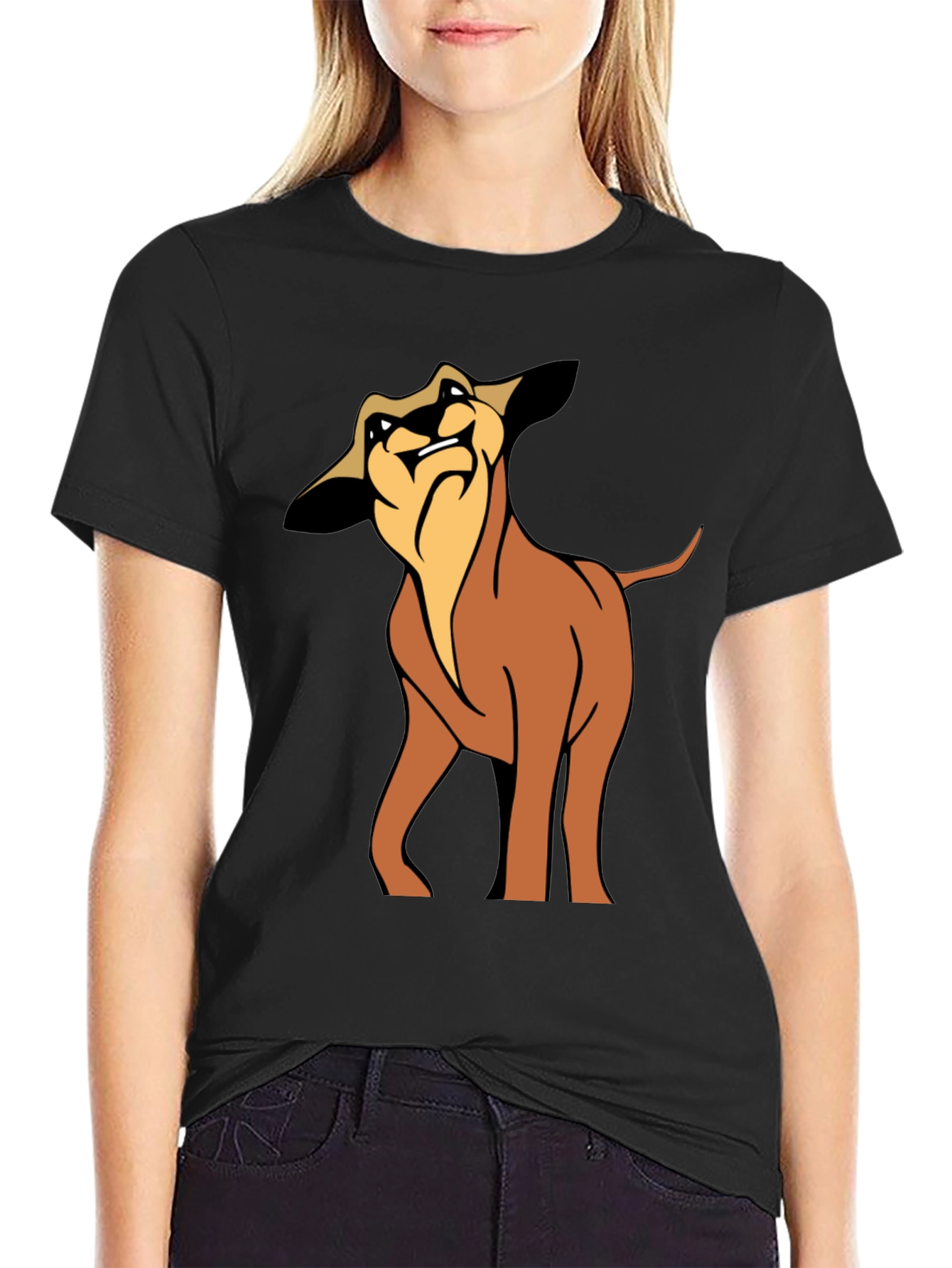 Cartoon Dog Graphic Tee - Soft Black Cotton