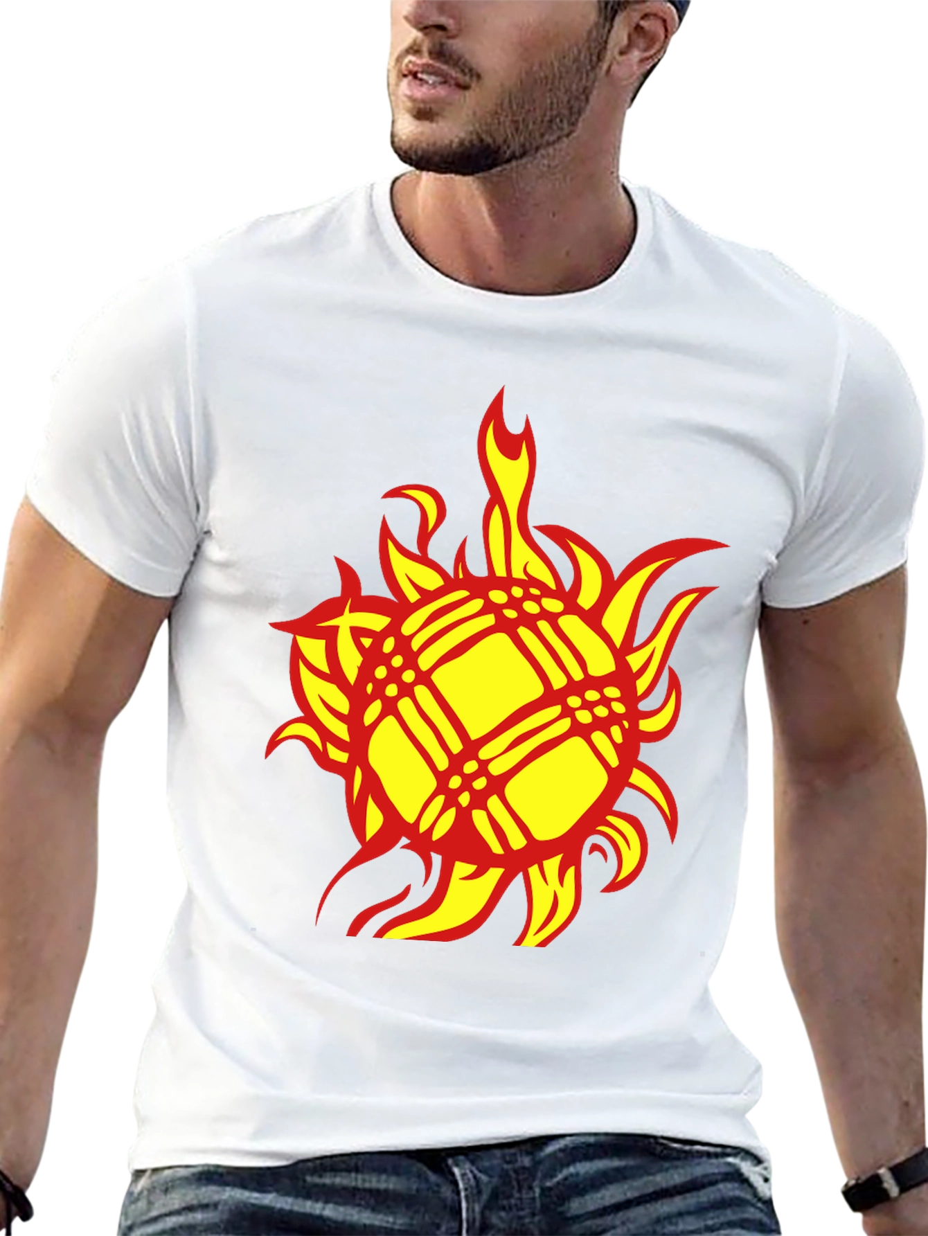 Fiery Sun Graphic Tee - Bold Black Cotton T-Shirt