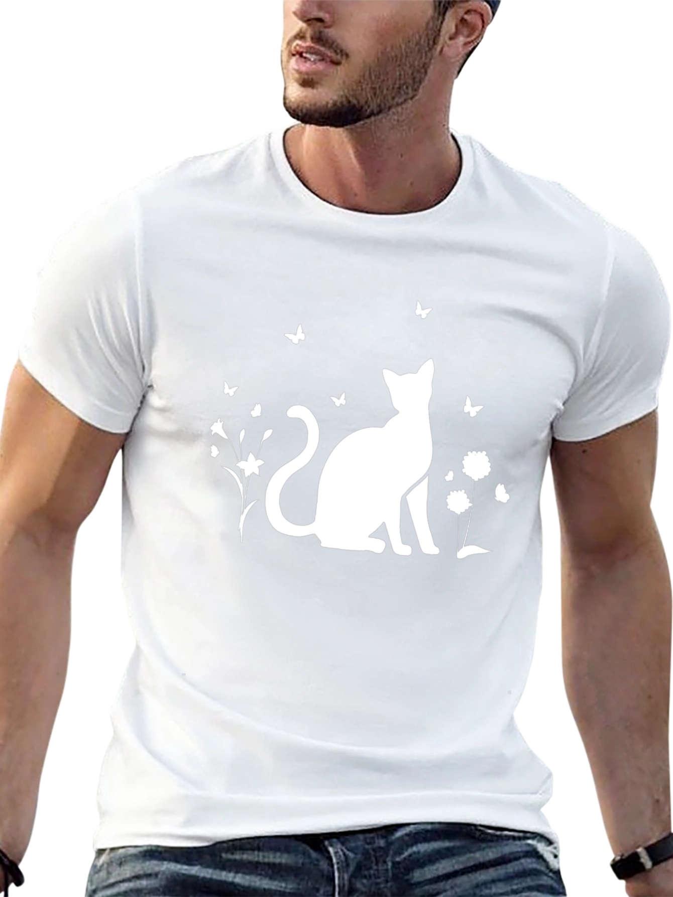 Black Cat & Butterfly Graphic T-Shirt