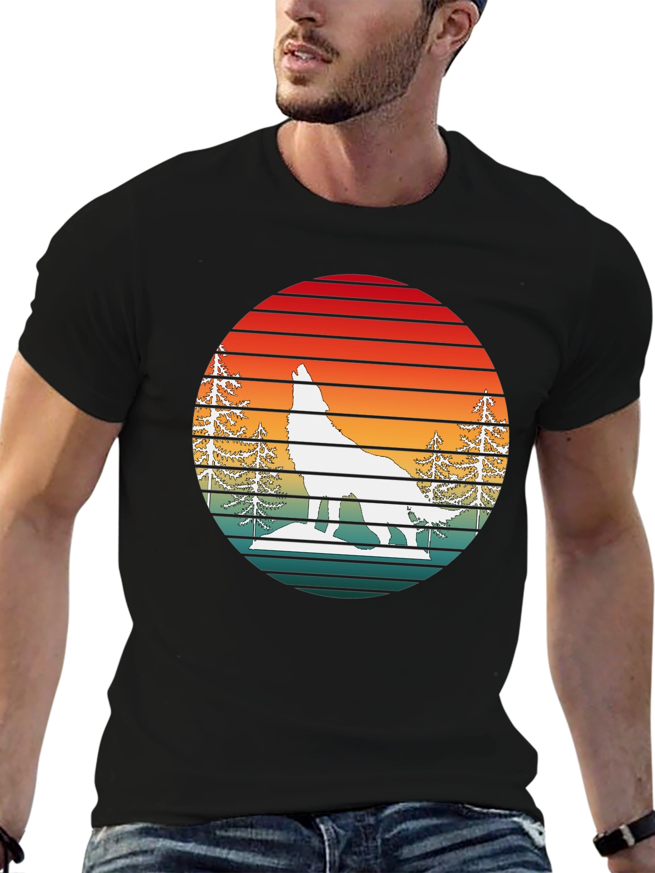 Retro Sunset Wolf Graphic T-Shirt