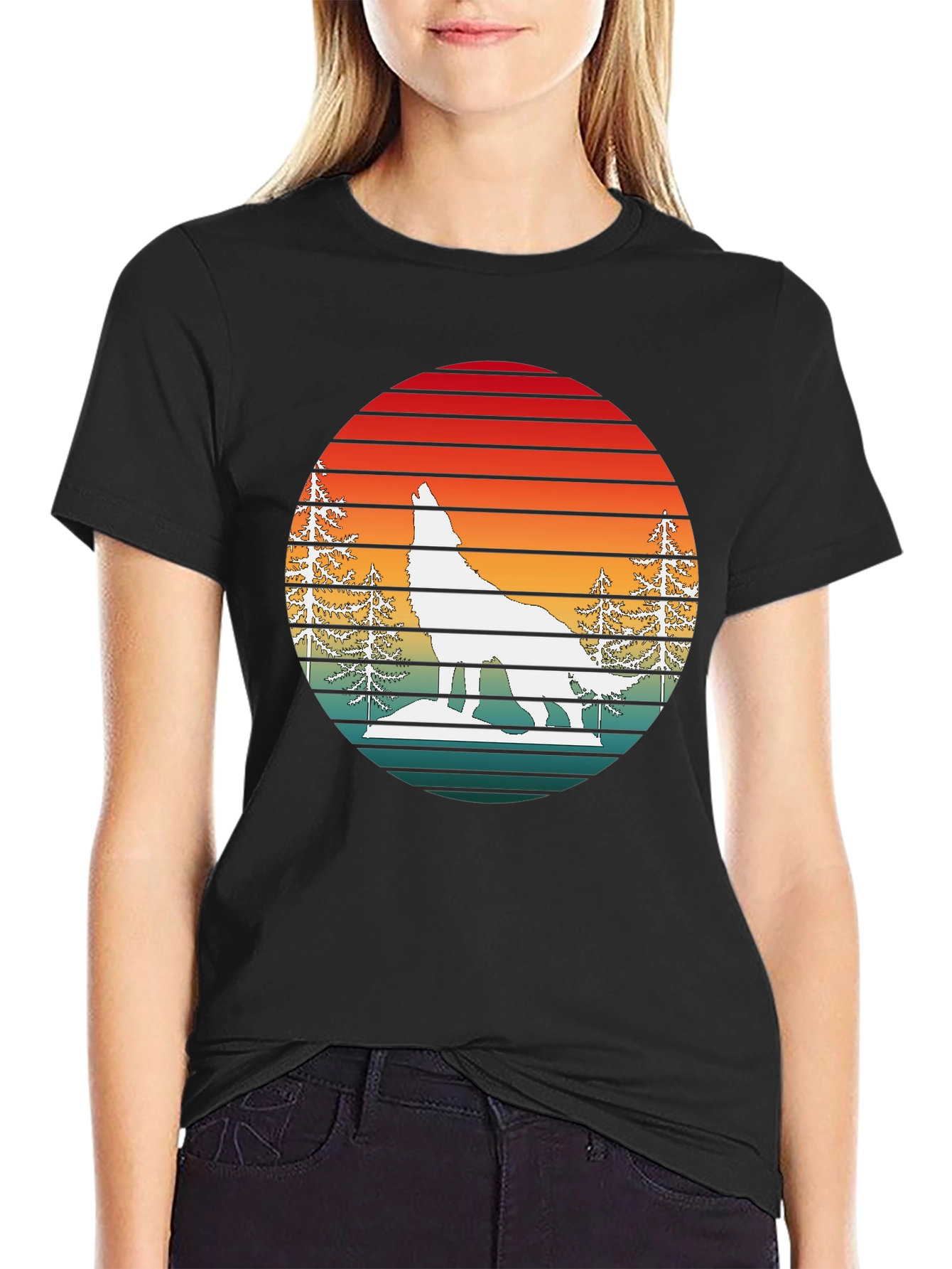 Retro Sunset Wolf Graphic T-Shirt