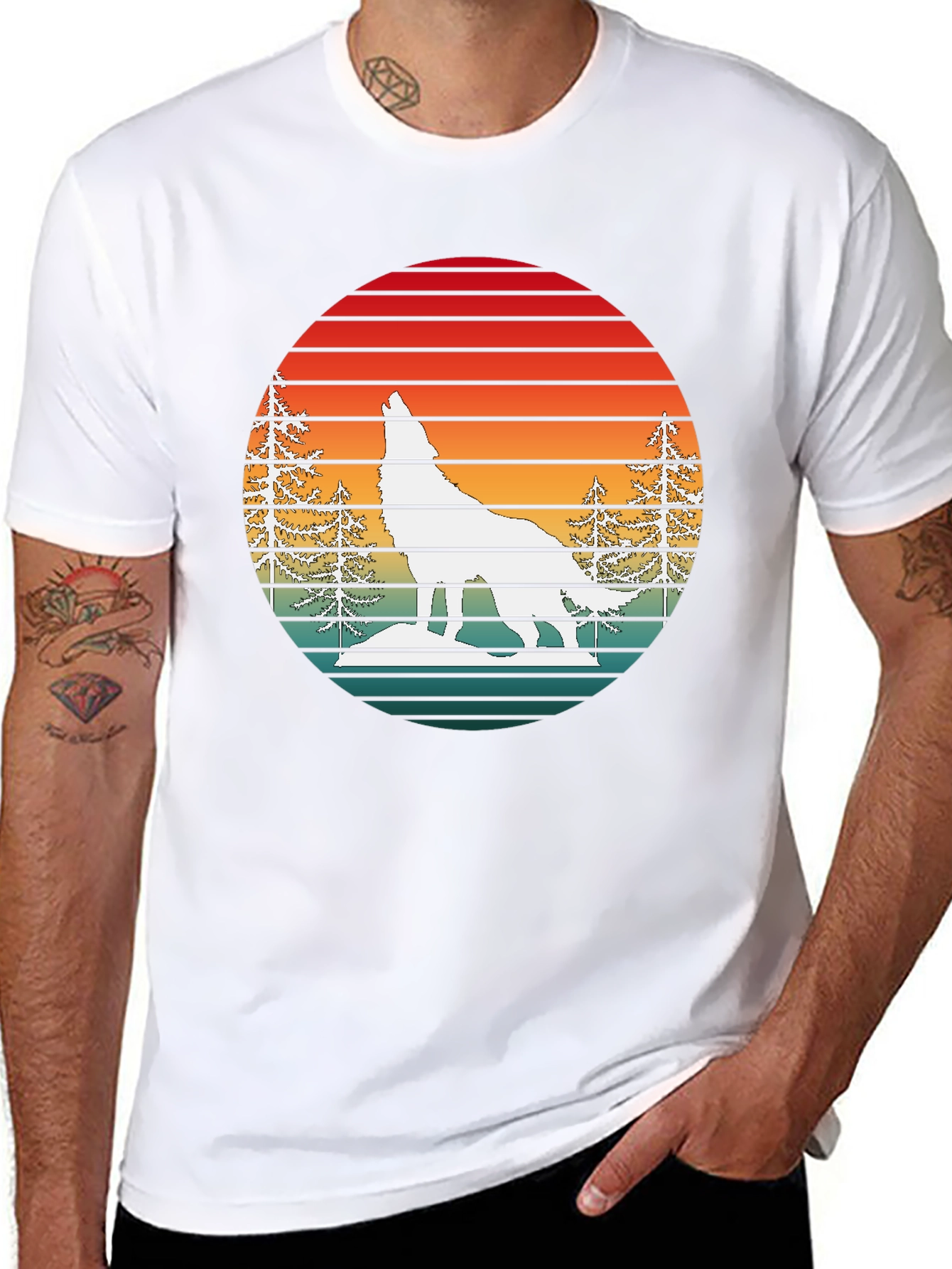 Retro Sunset Wolf Graphic T-Shirt