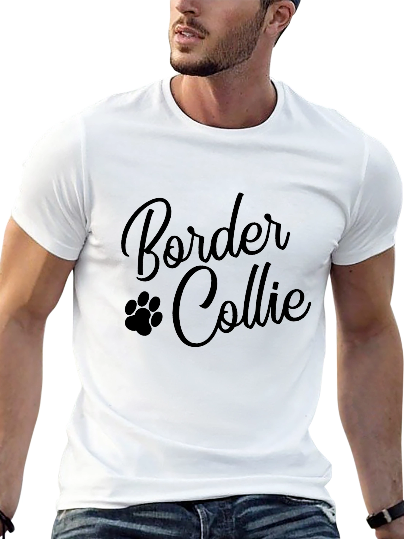 Border Collie Paw Print Black T-Shirt