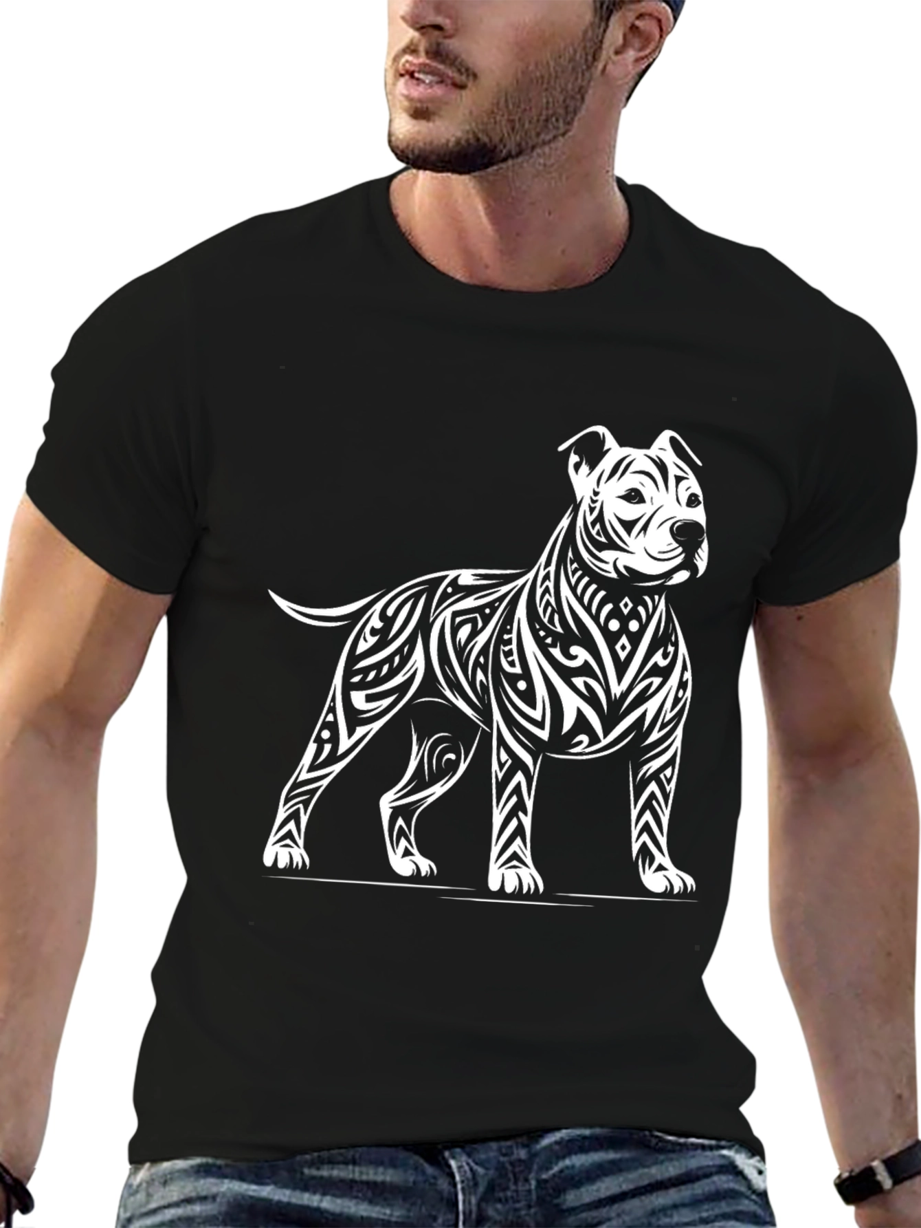 Tribal Pitbull Graphic Tee - Black Cotton Blend
