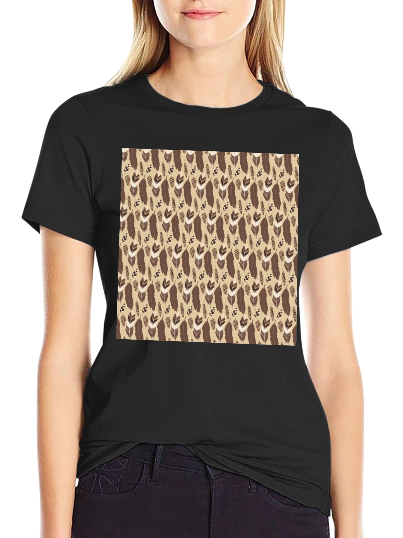 Tribal Feather Print Crew Neck T-Shirt