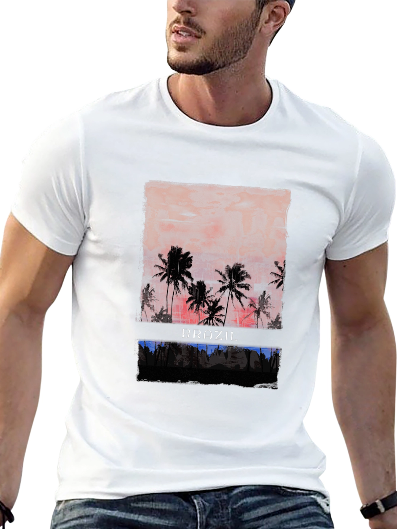 Brazil Palms Graphic T-Shirt - Sunset Palm Trees