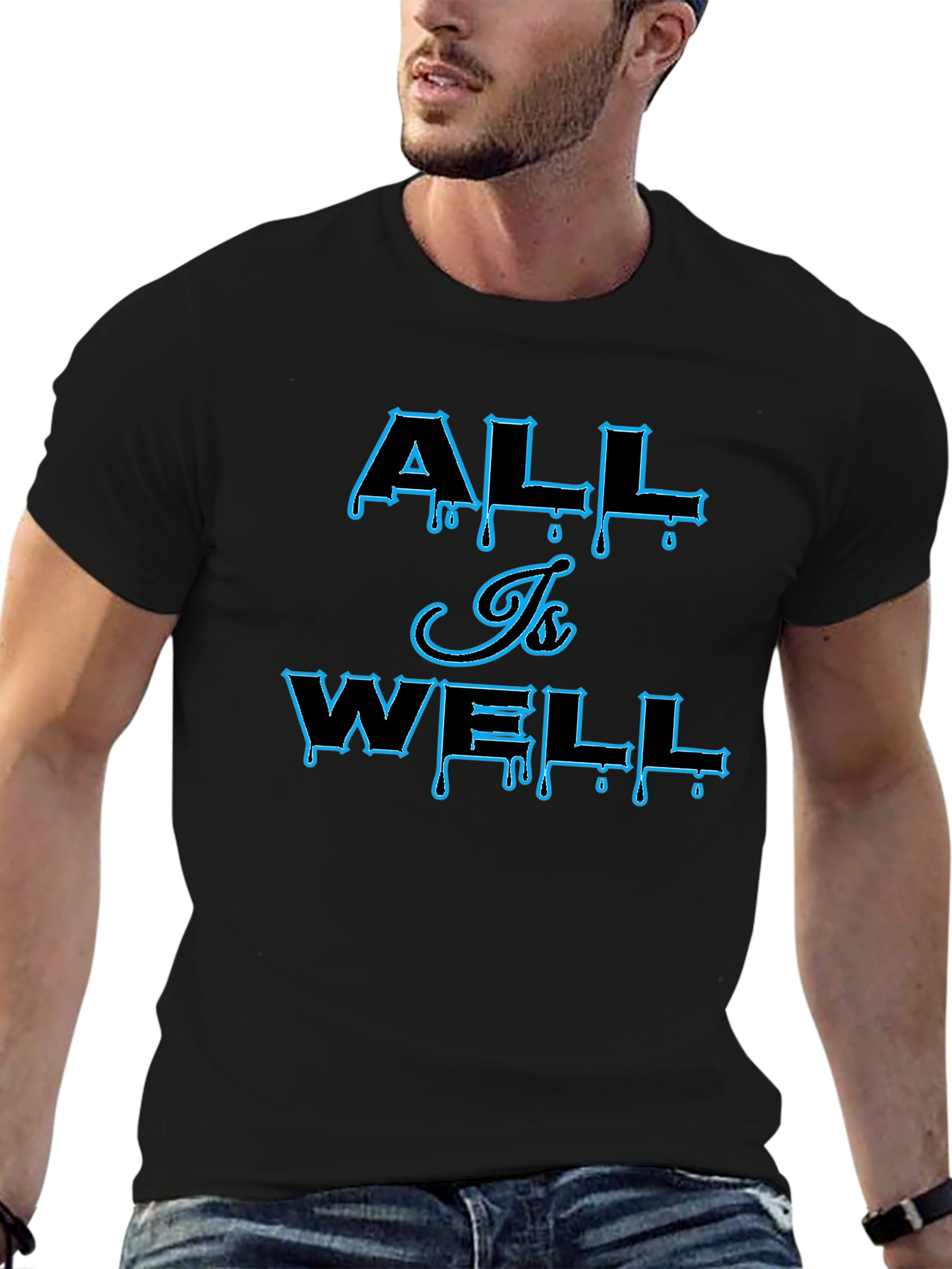 All Is Well Graphic Print Mens Black T-Shirt