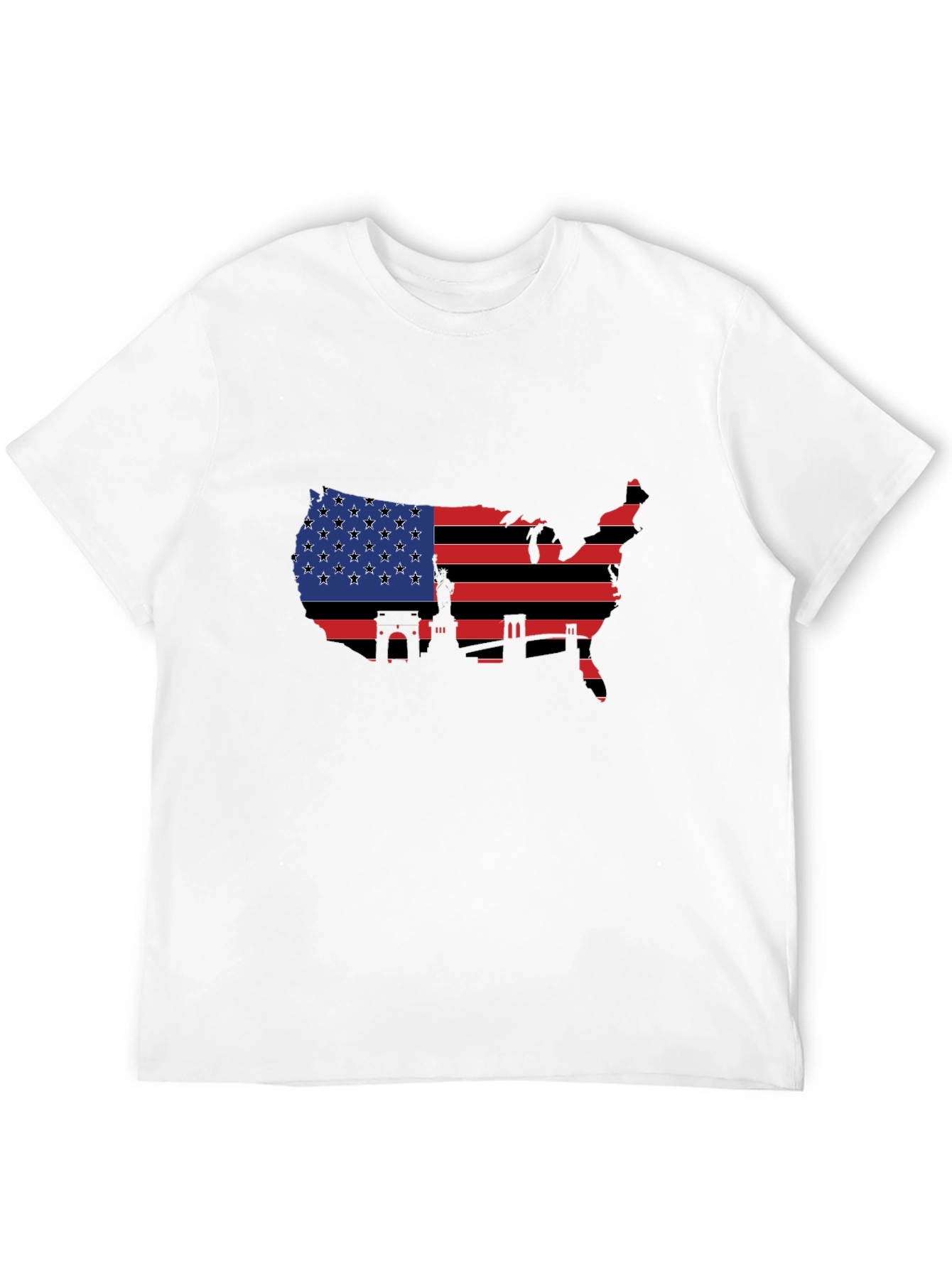 USA Flag Map T-Shirt - Patriotic Landmarks