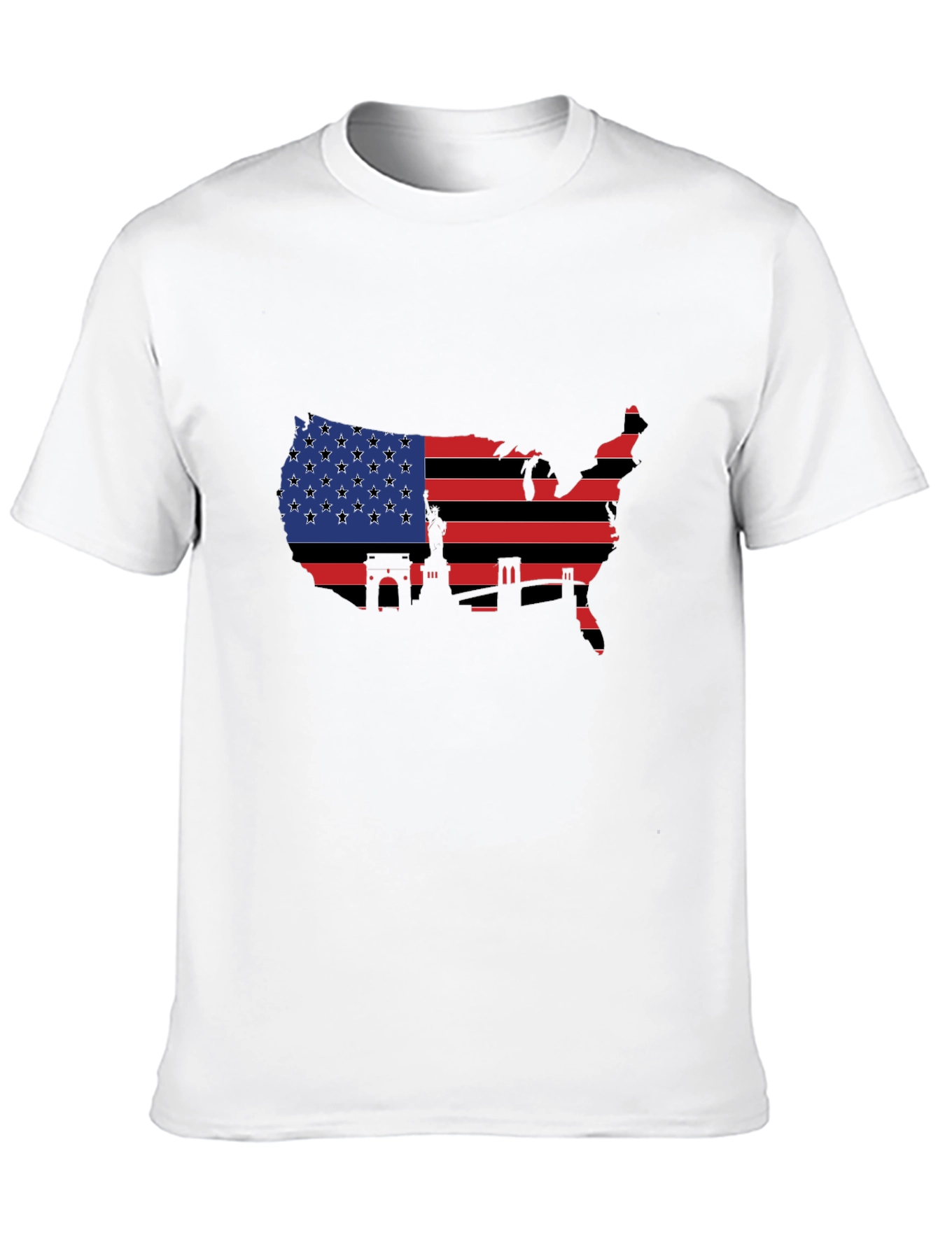 USA Flag Map T-Shirt - Patriotic Landmarks