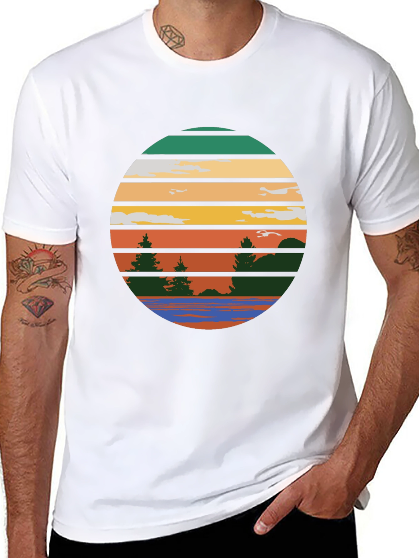 Retro Sunset Lake Graphic Tee