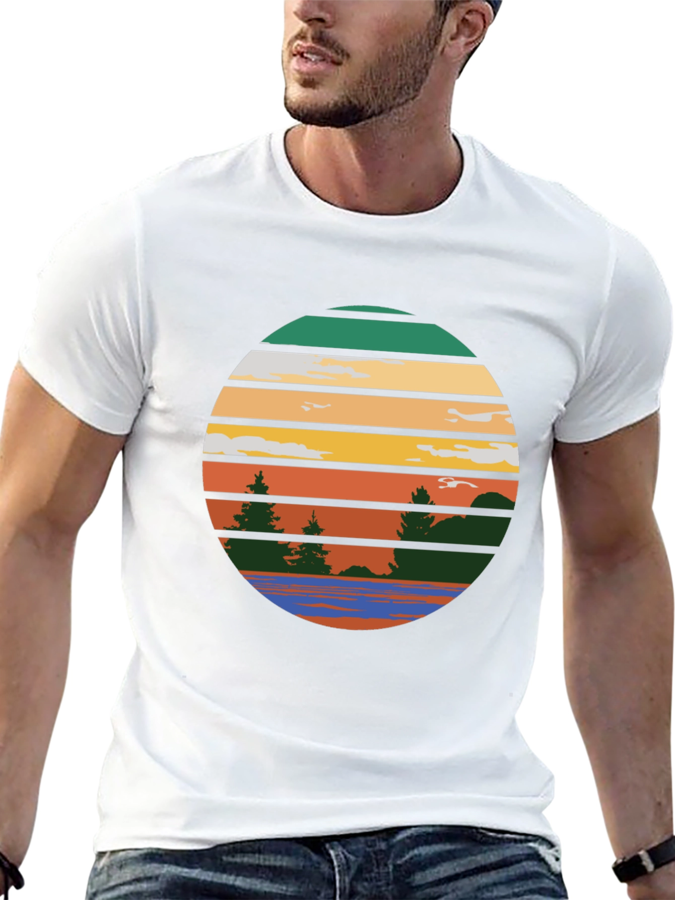 Retro Sunset Lake Graphic Tee