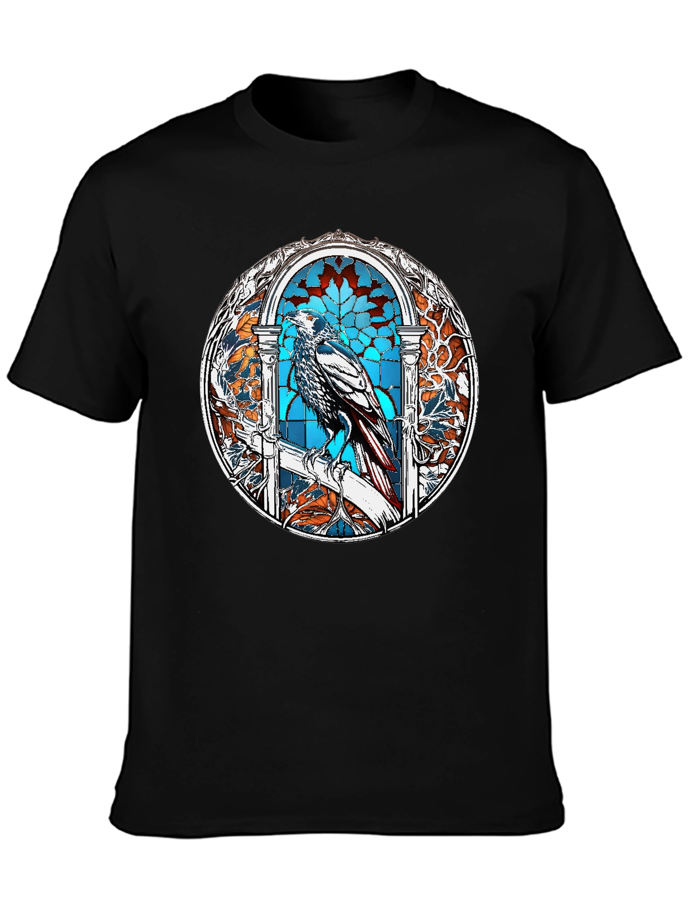 Raven Stained Glass Graphic T-Shirt - Black
