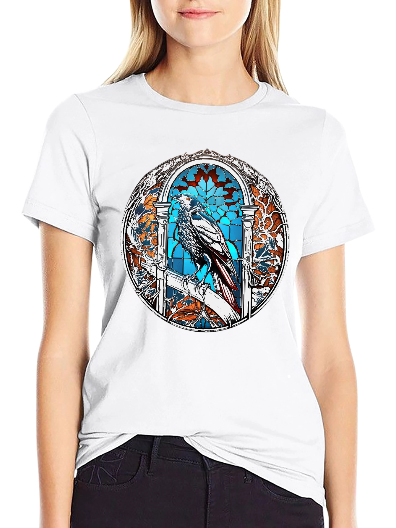 Raven Stained Glass Graphic T-Shirt - Black