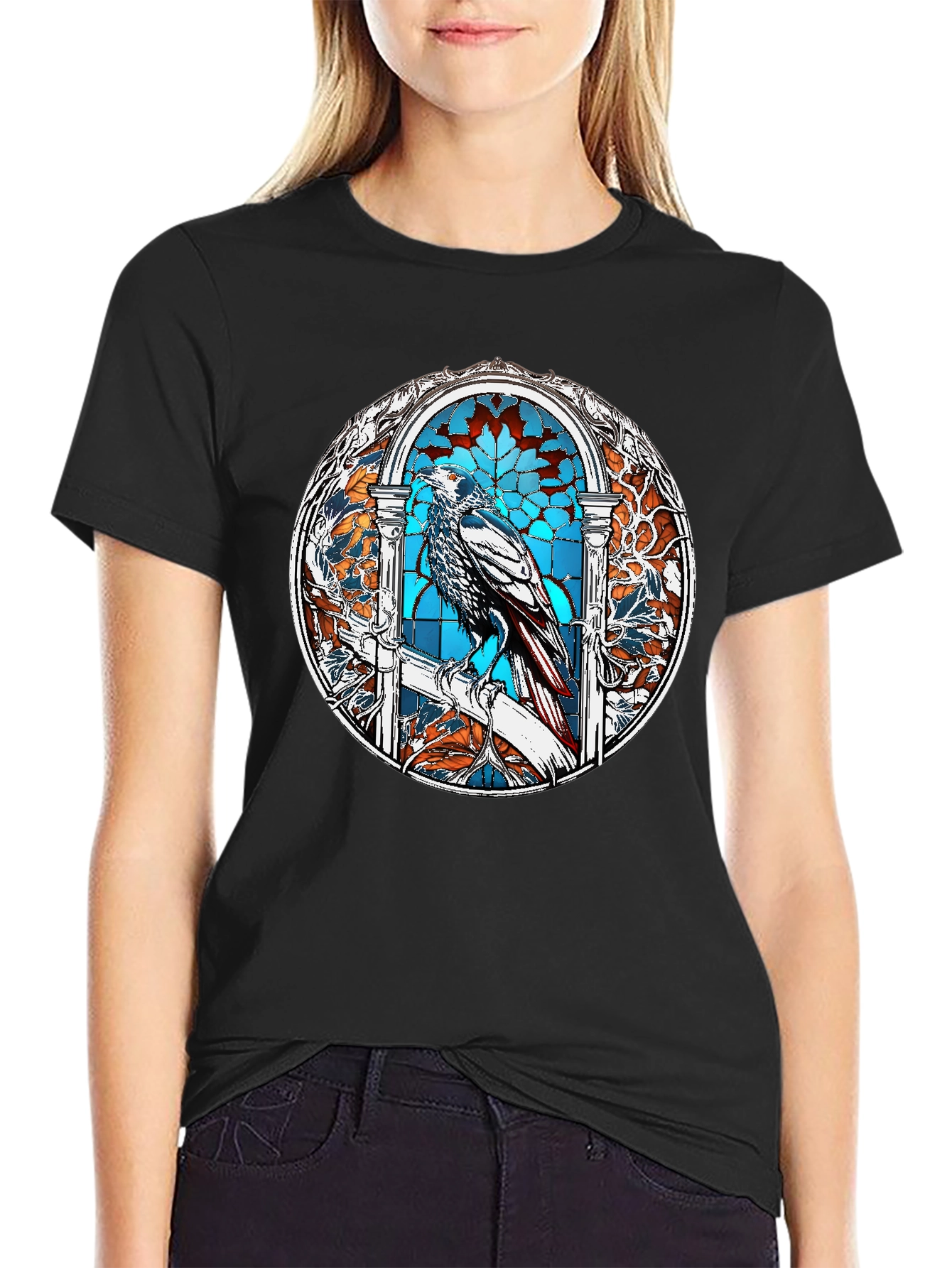 Raven Stained Glass Graphic T-Shirt - Black