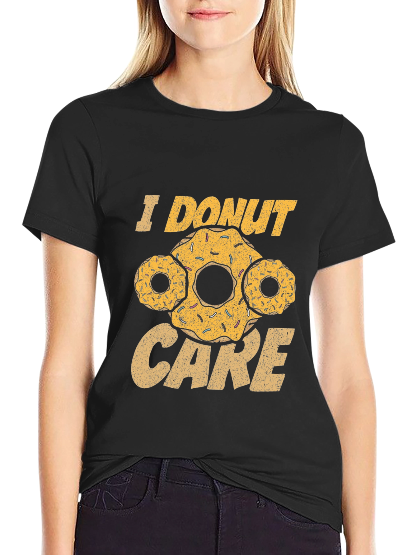 I Donut Care Black Graphic T-Shirt
