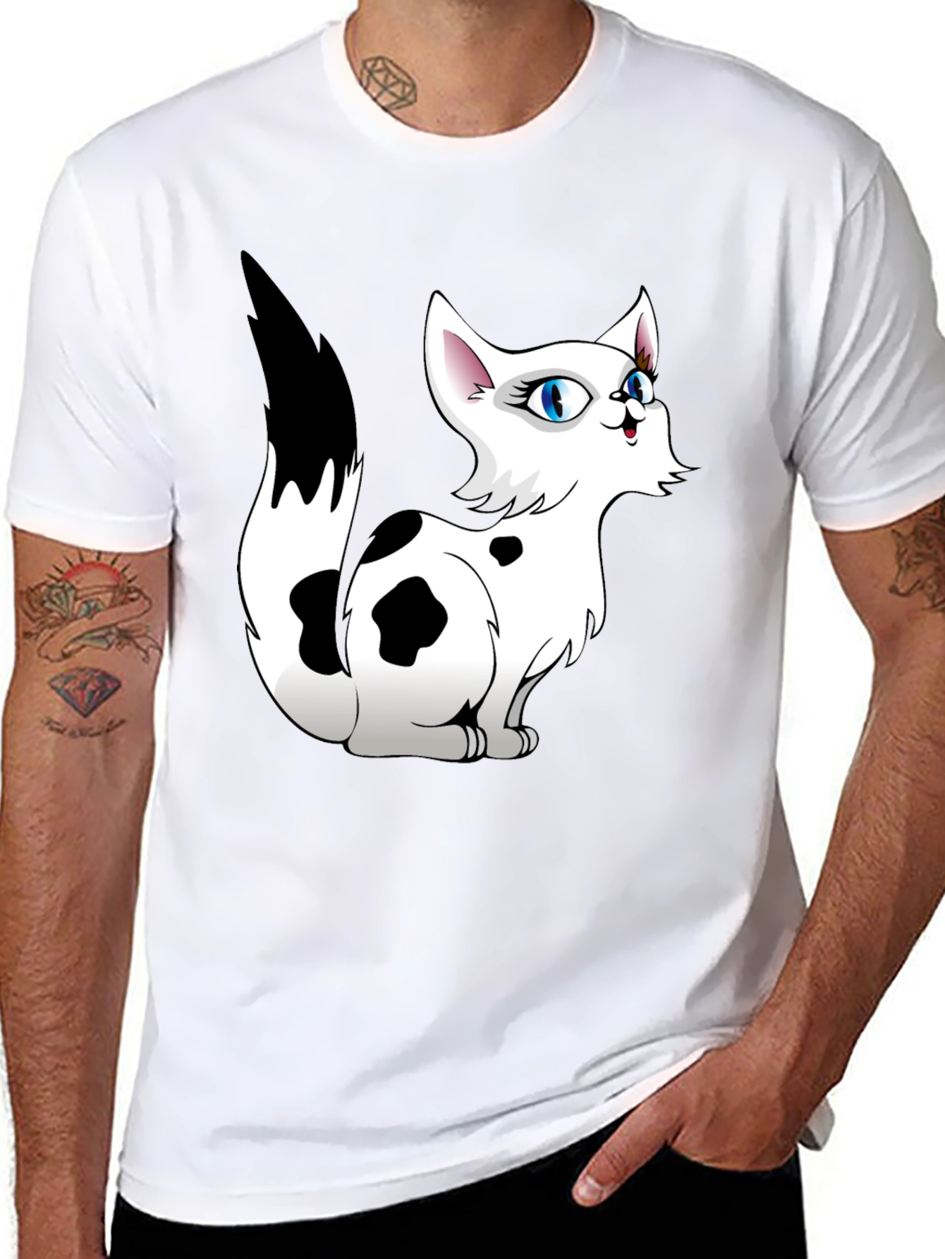 Cartoon Cat Graphic Tee - Black T-Shirt