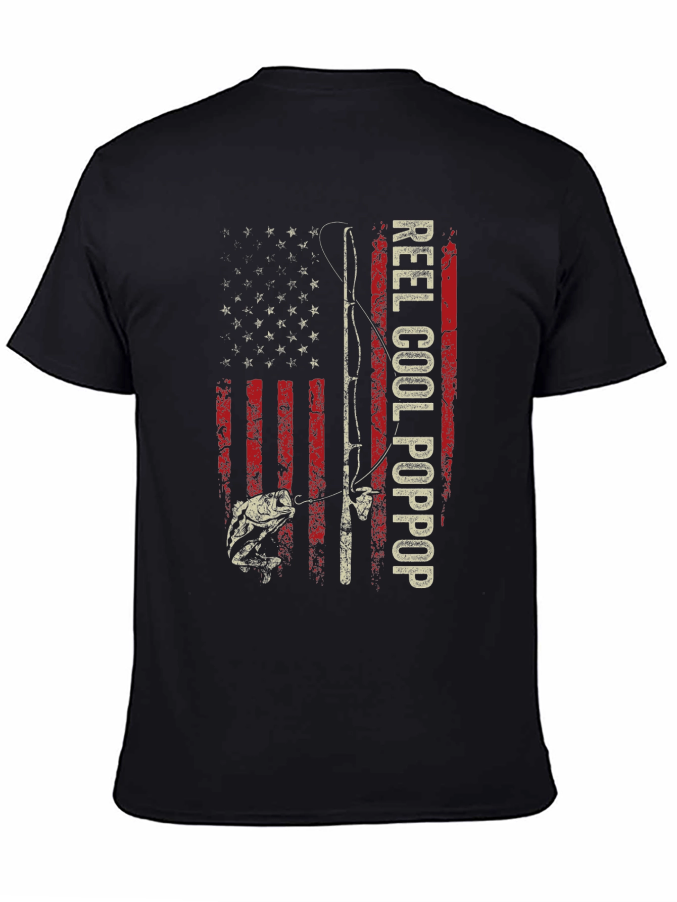Reel Cool Poppop Fishing USA Flag Graphic Tee