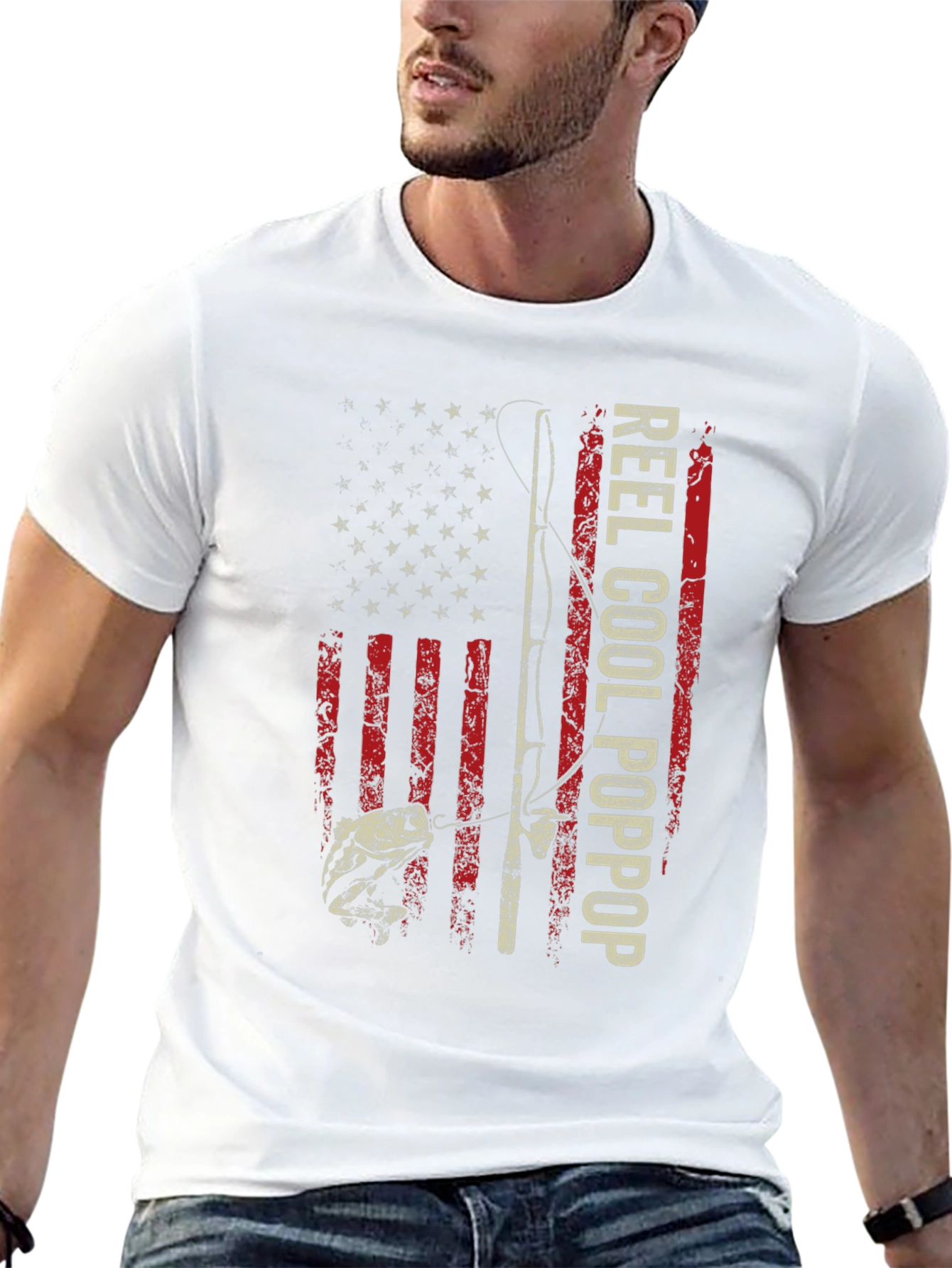 Reel Cool Poppop Fishing USA Flag Graphic Tee