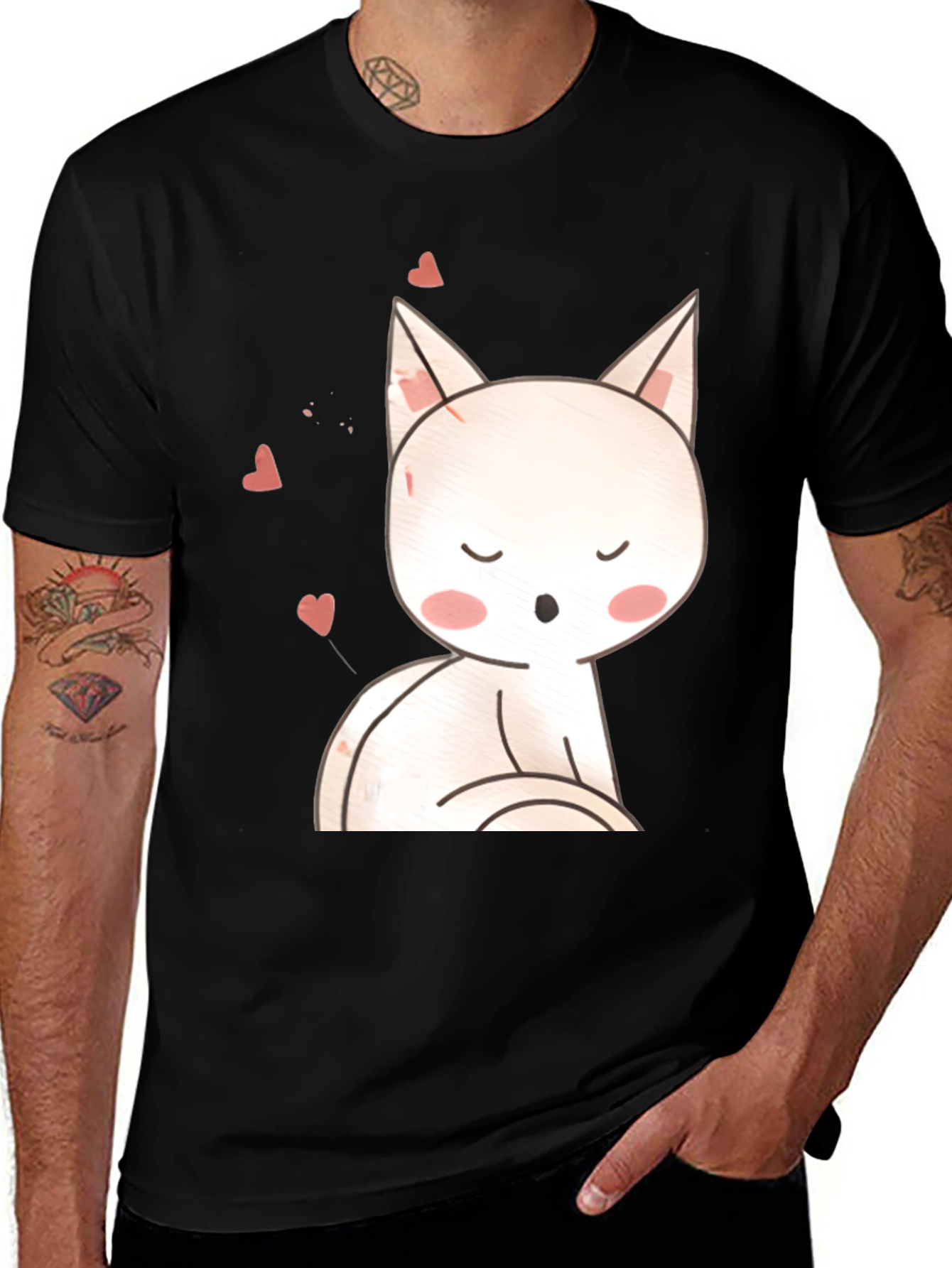 Cute Cat T-Shirt - Black Cotton Blend