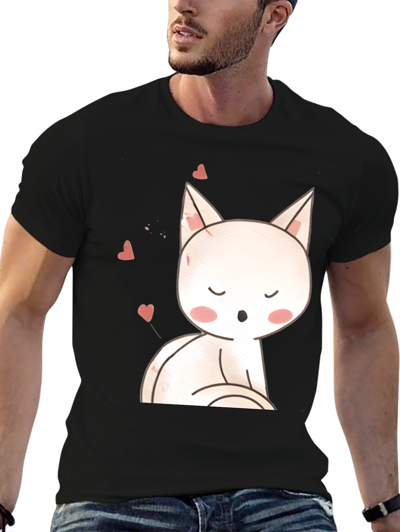 Cute Cat T-Shirt - Black Cotton Blend
