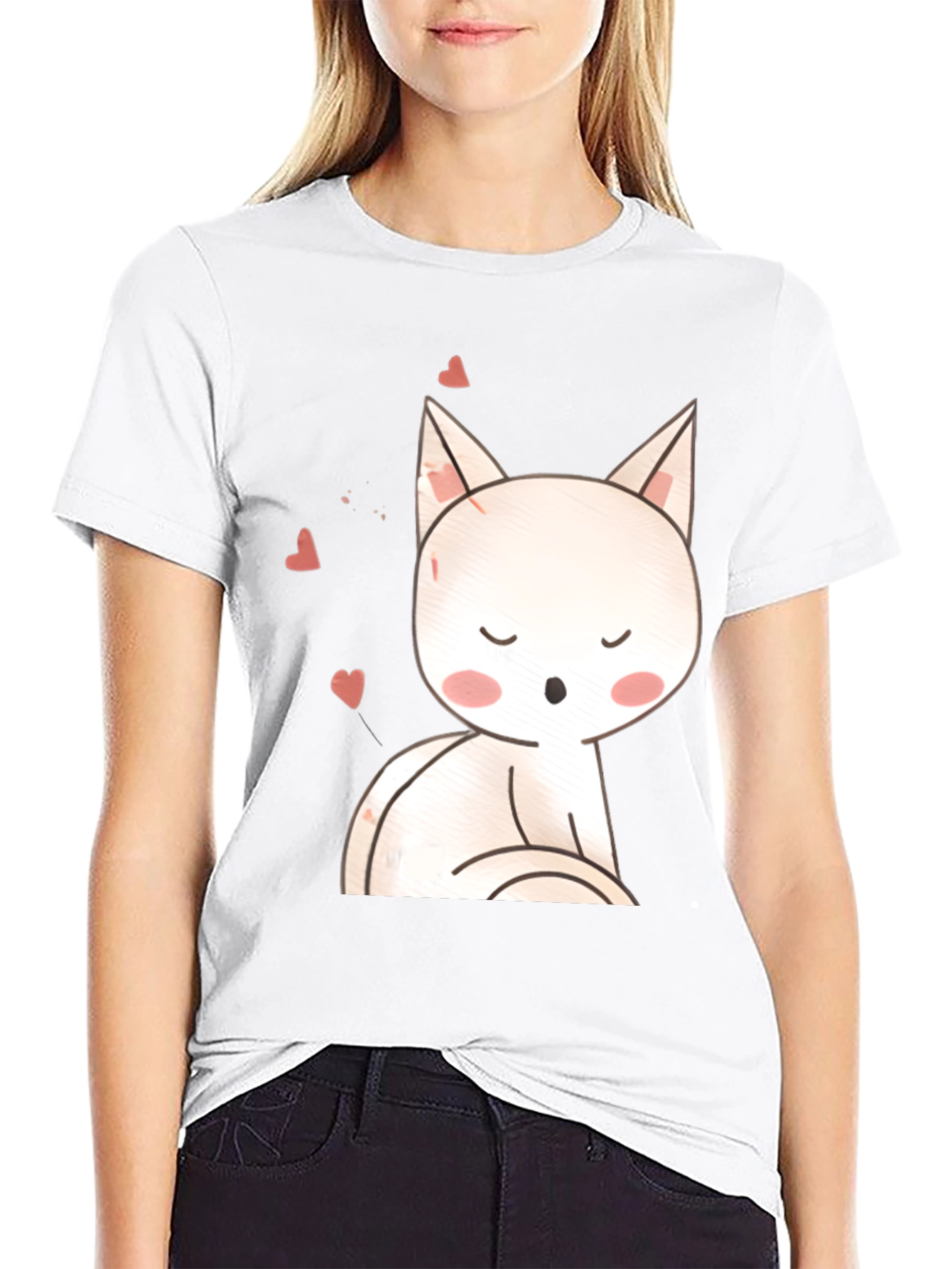 Cute Cat T-Shirt - Black Cotton Blend