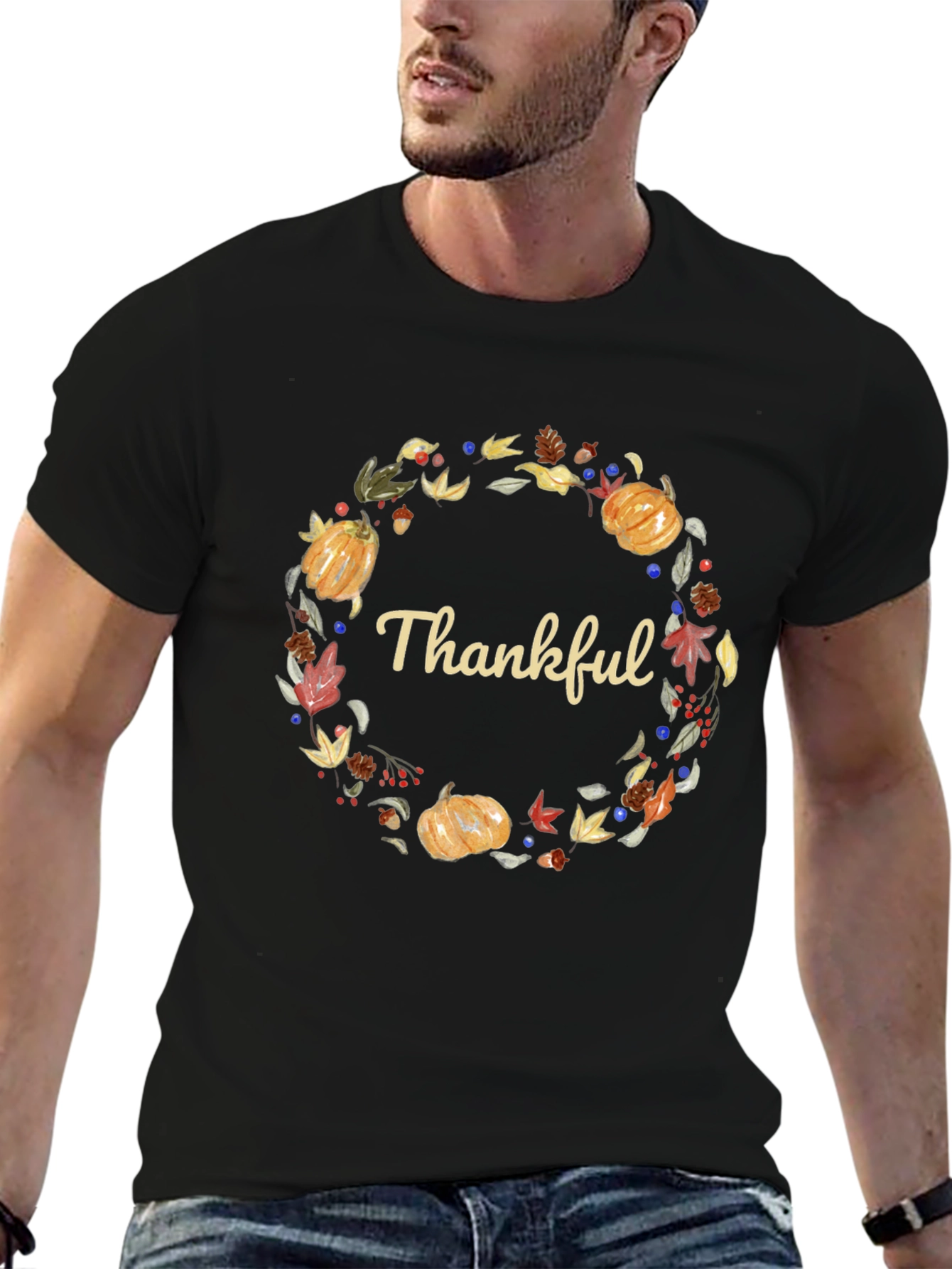 Thankful Wreath Graphic Tee - Autumn Harvest T-Shirt