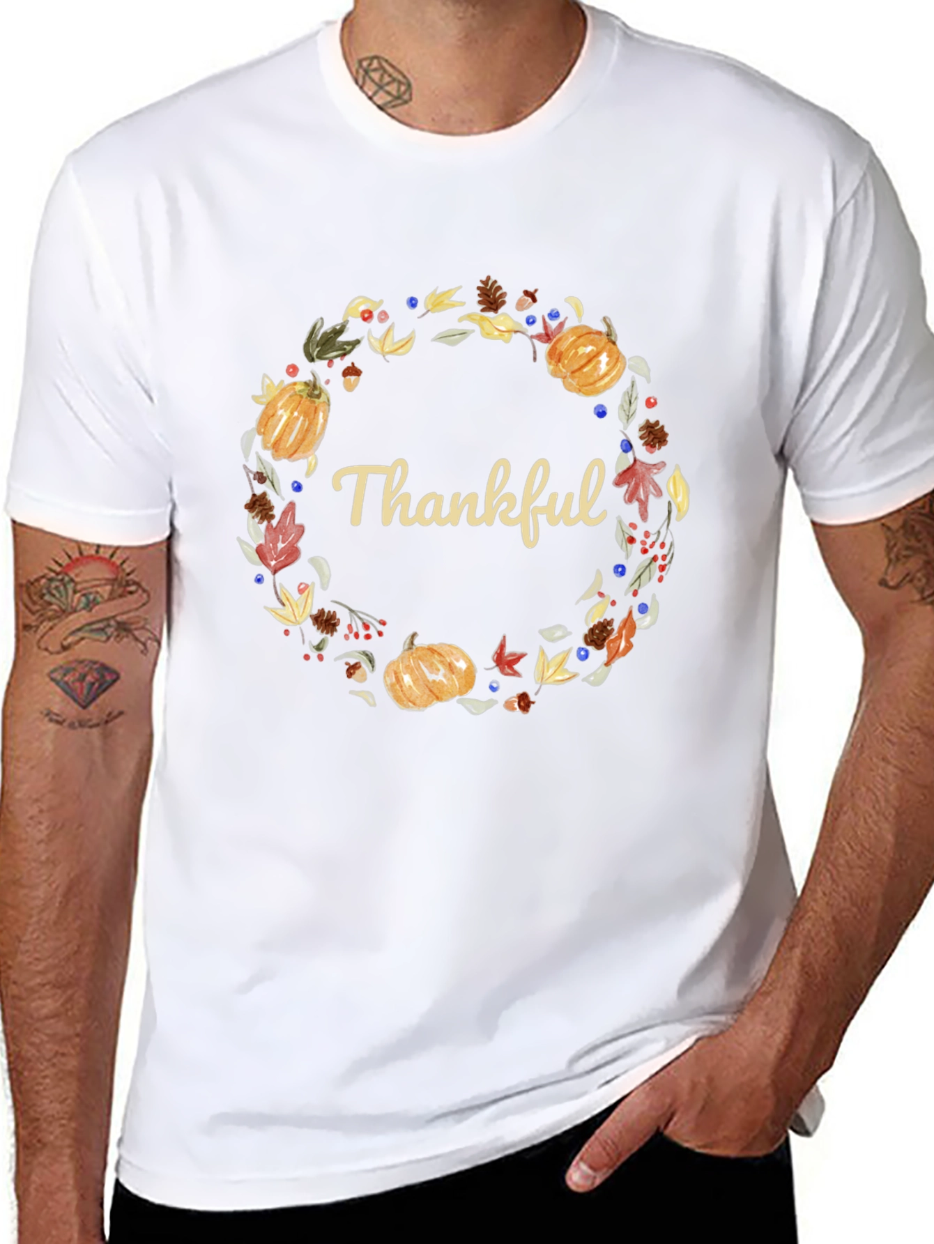 Thankful Wreath Graphic Tee - Autumn Harvest T-Shirt