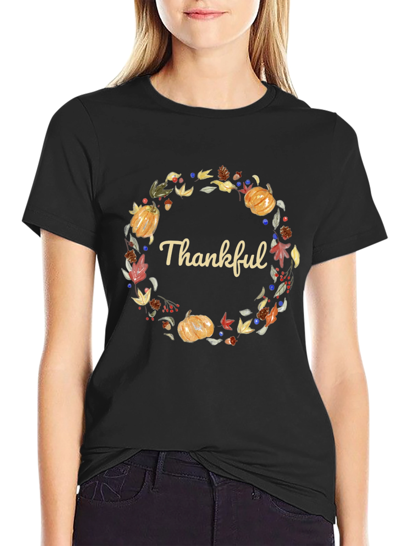 Thankful Wreath Graphic Tee - Autumn Harvest T-Shirt