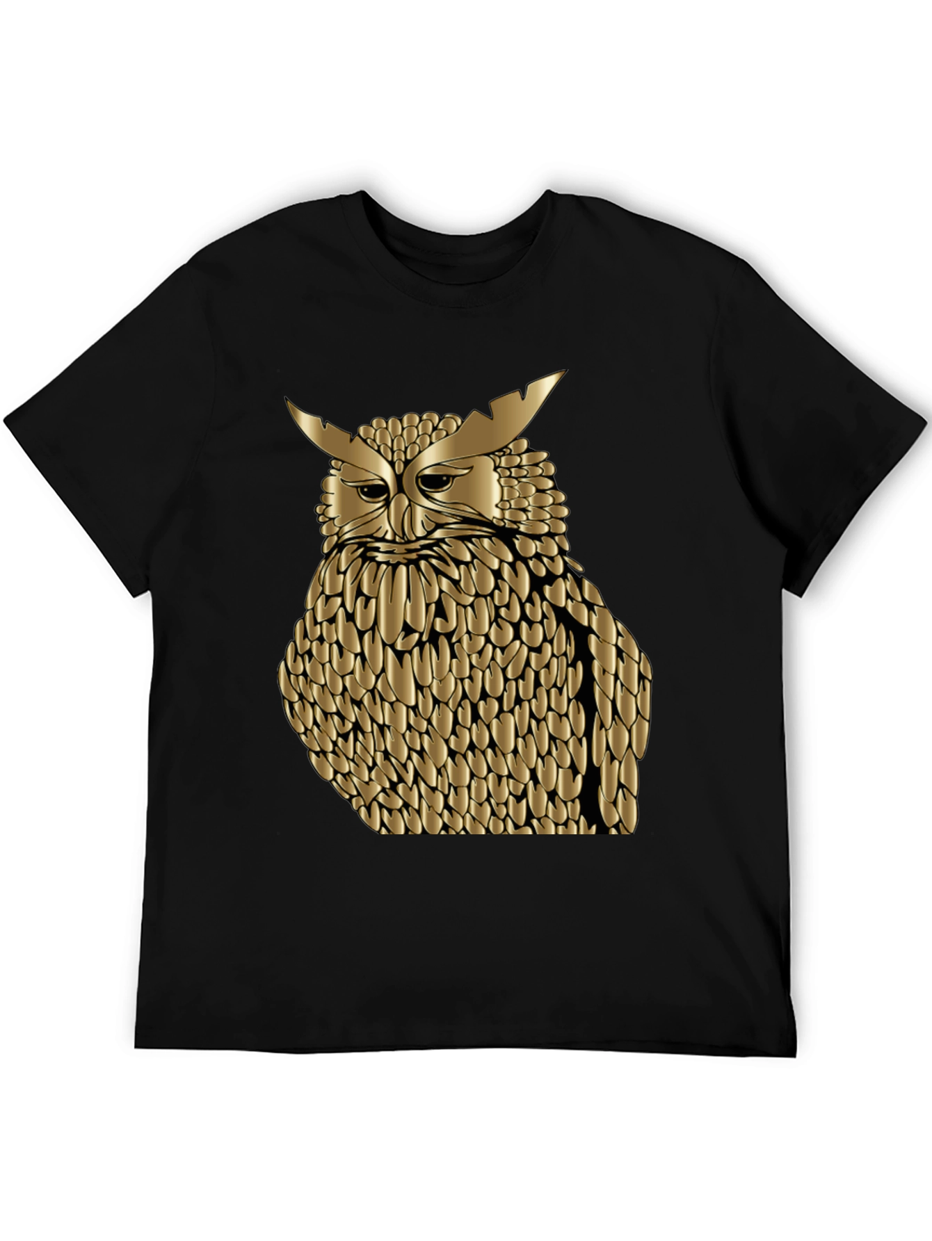 Golden Owl Graphic Tee - Black Cotton Blend Shirt