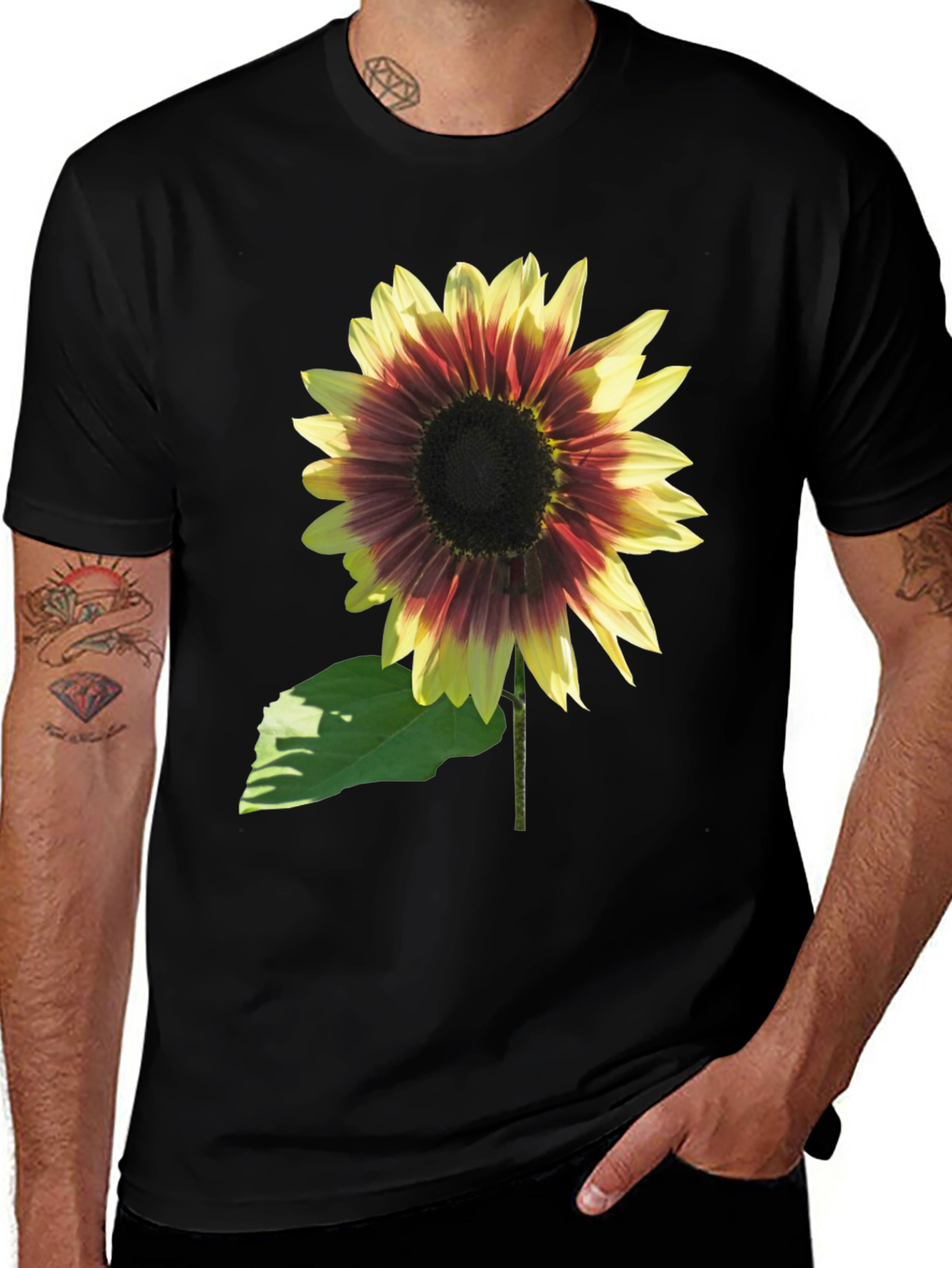 Sunflower Graphic Tee - Black Cotton Blend