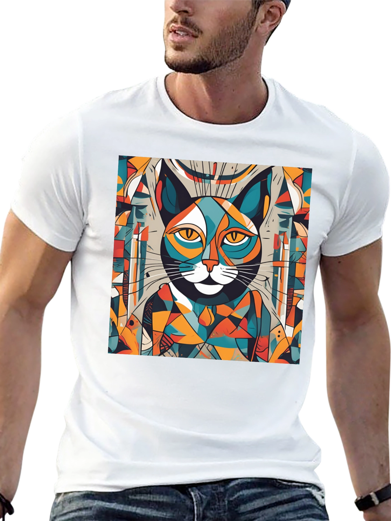 Abstract Cat Graphic Tee - Artistic Style