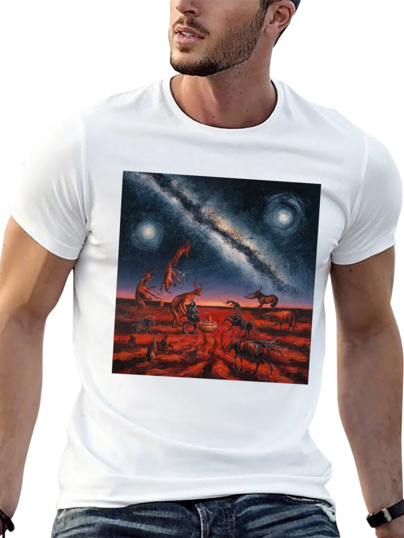 Surreal Night Sky Graphic Tee - Unique Black T-Shirt