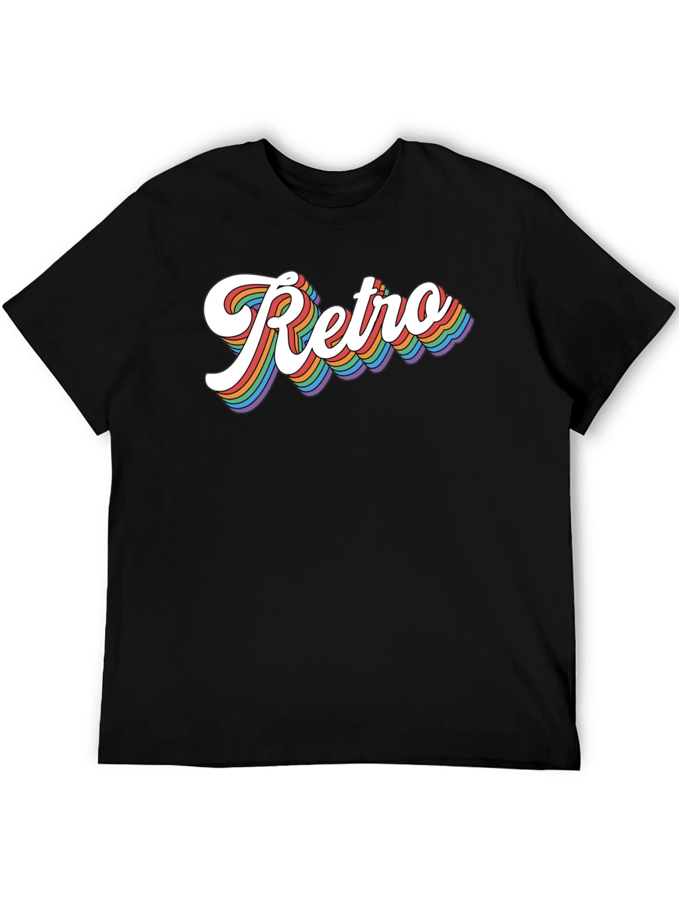 Retro Rainbow Text Graphic Tee - Black