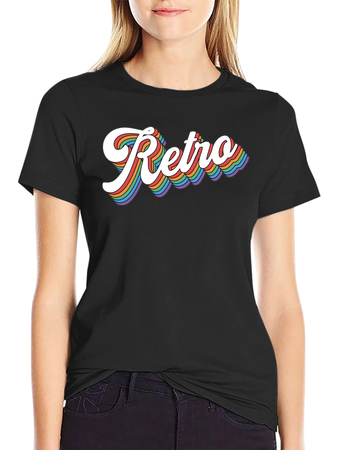 Retro Rainbow Text Graphic Tee - Black