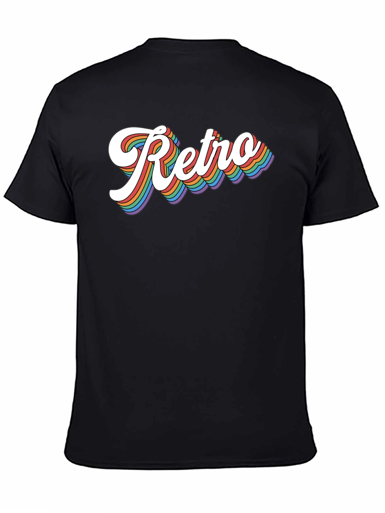 Retro Rainbow Text Graphic Tee - Black